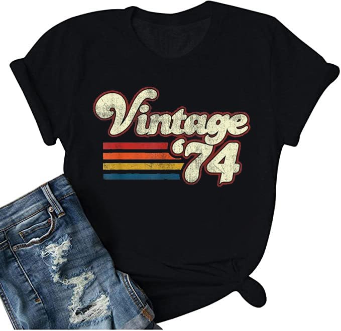 Vintage 1970s Retro T-Shirt for Women - Funny 70s Letter Print Tee - 50th Birthday Gift for Mom - Perfect for 70s Theme Parties, Costume Events & Nostalgic Fashion
