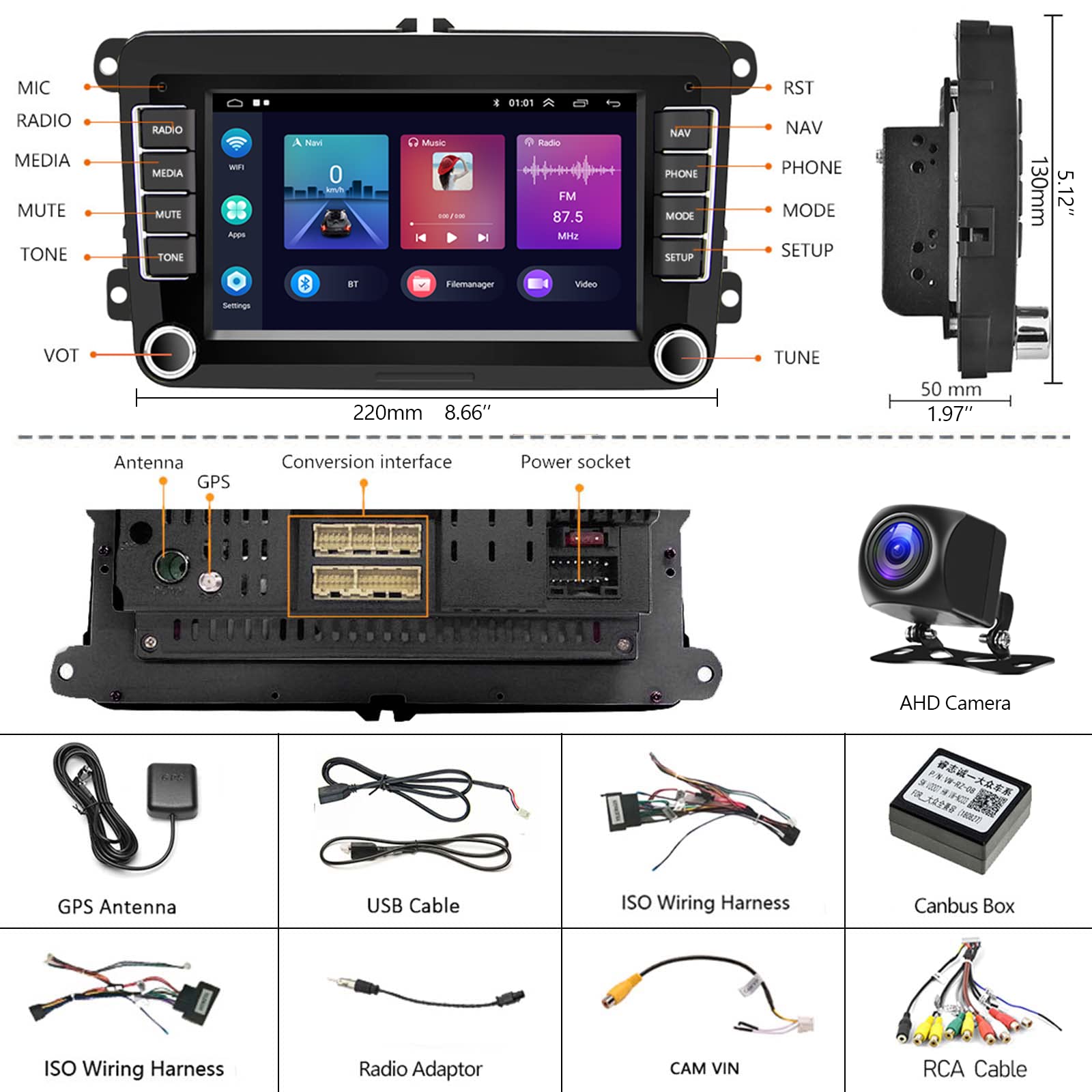 2+64GB Android Car Stereo with Wireless CarPlay & Android Auto - 7
