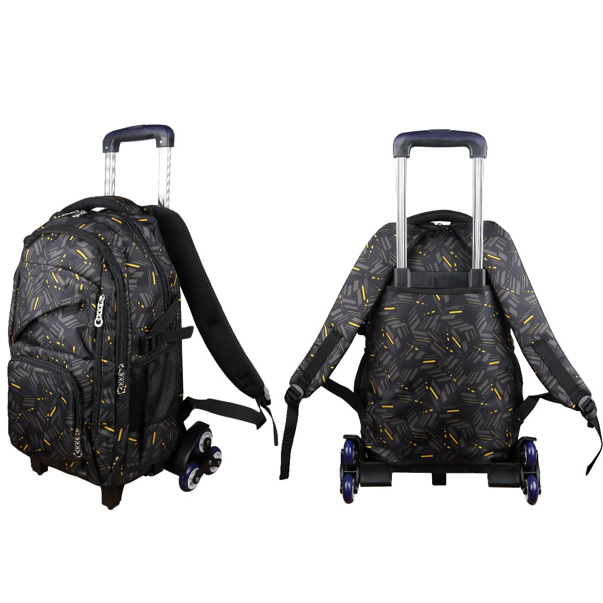 Rolling Backpack with Wheels - High Capacity School Backpack for Students, Travel & Commuting - Durable Black & Yellow Design for Stairs & Everyday Use