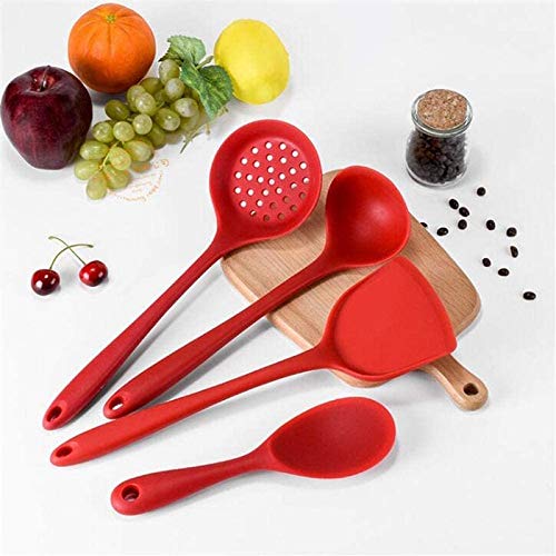 XJJZS 6-Piece Silicone Kitchen Utensil Set - Heat-Resistant Spatula, Turner, Soup Spoon, Pasta Server, Egg Beater & Strainer - Non-Stick Cooking Tools for Baking, Frying & Food Prep - BPA-Free Red Kitchen Accessories