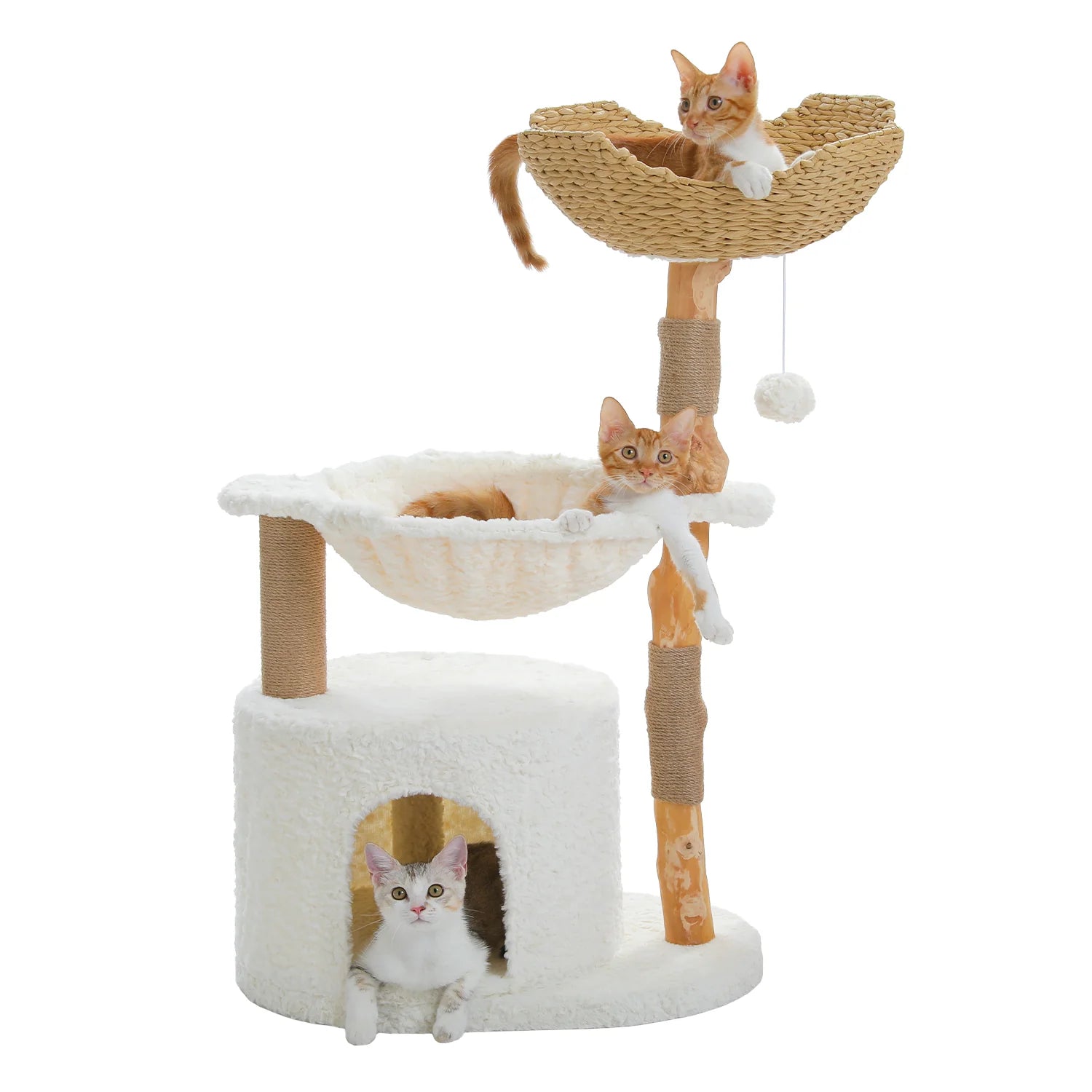 Premium 41-Inch White Cloud Plush Cat Tree with Real Wood - Perfect for Indoor Play, Climbing, and Scratching for Your Feline Friend