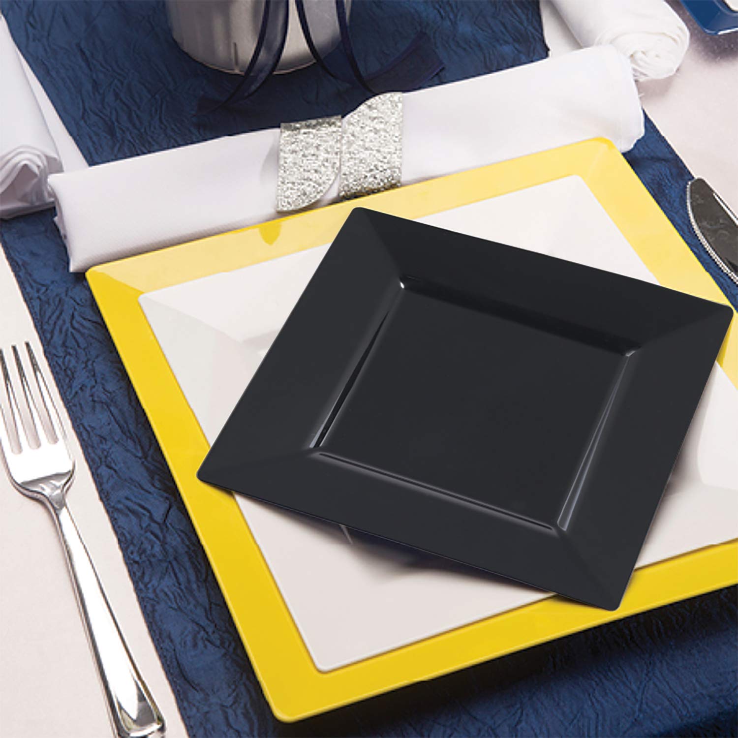 Elegant Disposable Plastic Dinnerware Set for Parties - Heavy Duty Black Plastic Plates (120-Piece Combo Set) - Perfect for Weddings, Birthdays & Catering Events