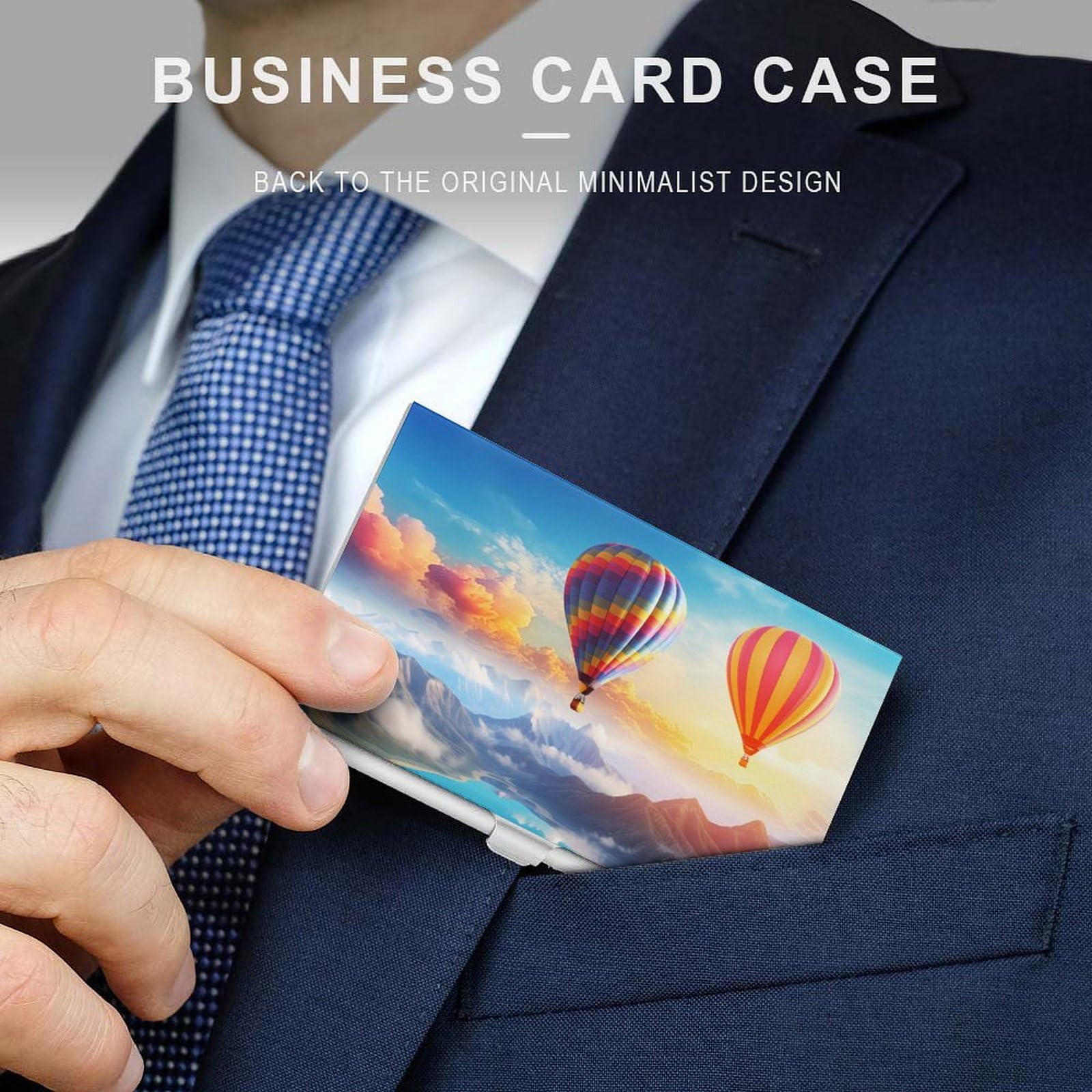 Rainbow Mountain Hot Air Balloon Business Card Holder - Cute ID & Credit Card Wallet Case - Perfect for Office, Travel, and Everyday Use