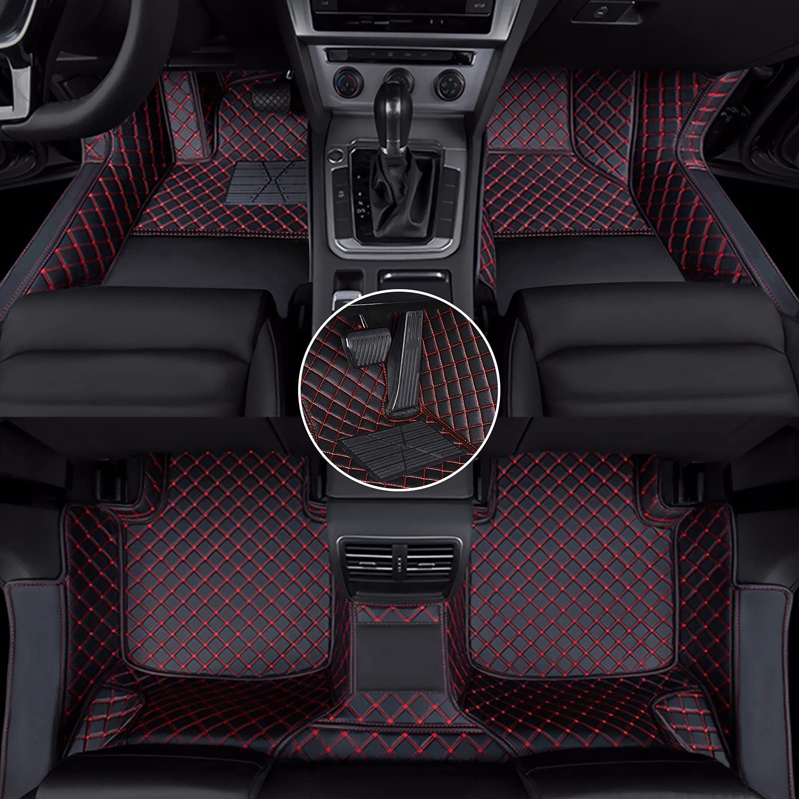 Premium Custom Car Floor Mats & Door Sill Covers for Chevrolet Malibu 2012-2015 - All Weather Protection, Full Coverage Luxury Leather Mats in Black & Red - Perfect for Daily Commute, Road Trips & Extreme Weather Conditions