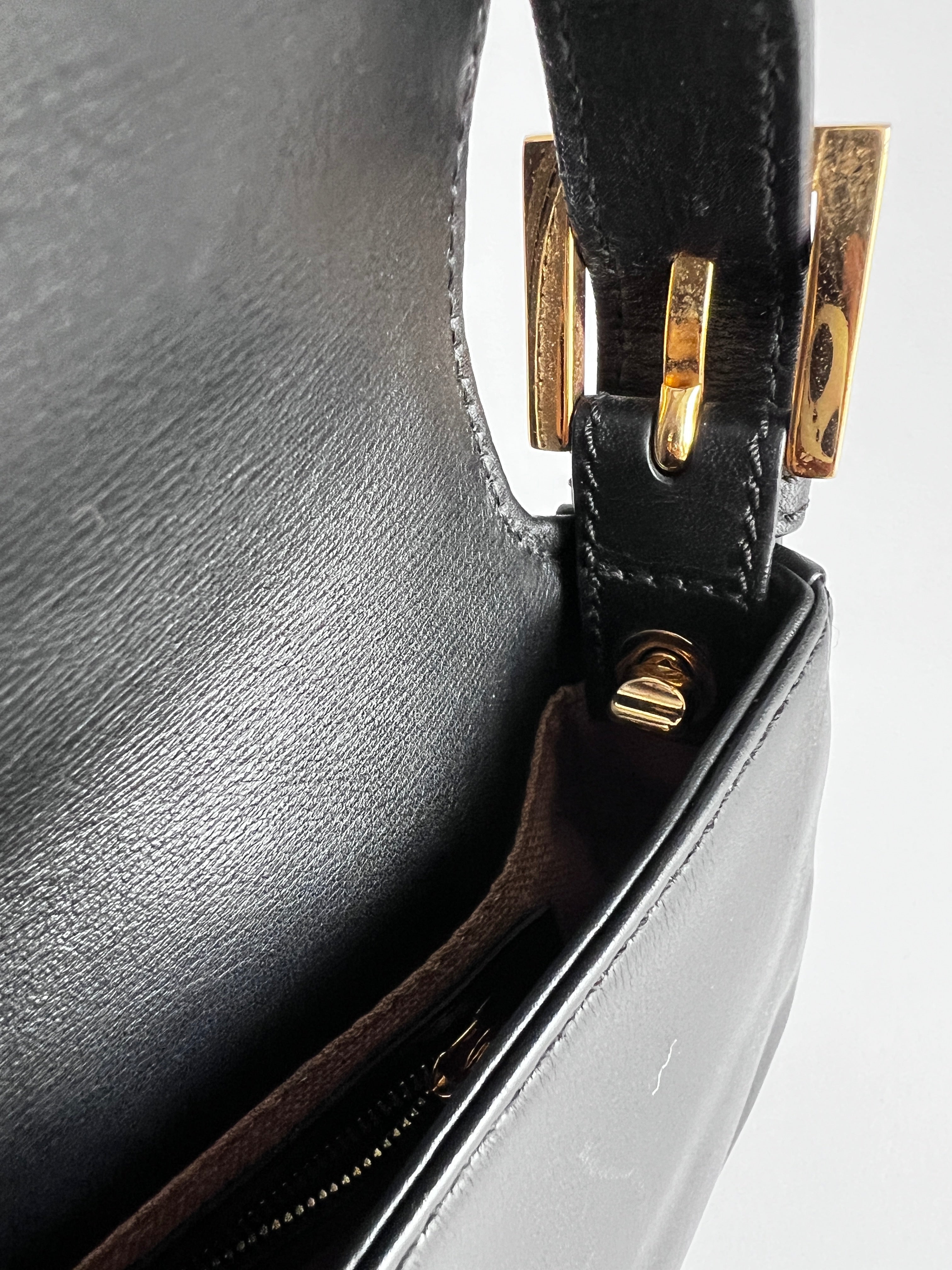 Fendi Black Leather Baguette Bag with Enamel Buckle - Stylish Shoulder Bag for Women, Perfect for Parties, Work & Everyday Use
