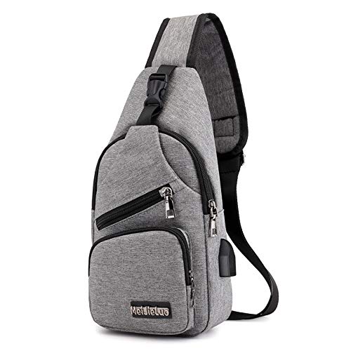 Men's Oxford Shoulder Backpack - Crossbody Sling Bag with USB Charging Port for Urban Travel, Outdoor & Daily Use - Lightweight Casual Chest Bag (Gray) - Perfect for Commuting, Hiking & Weekend Getaways