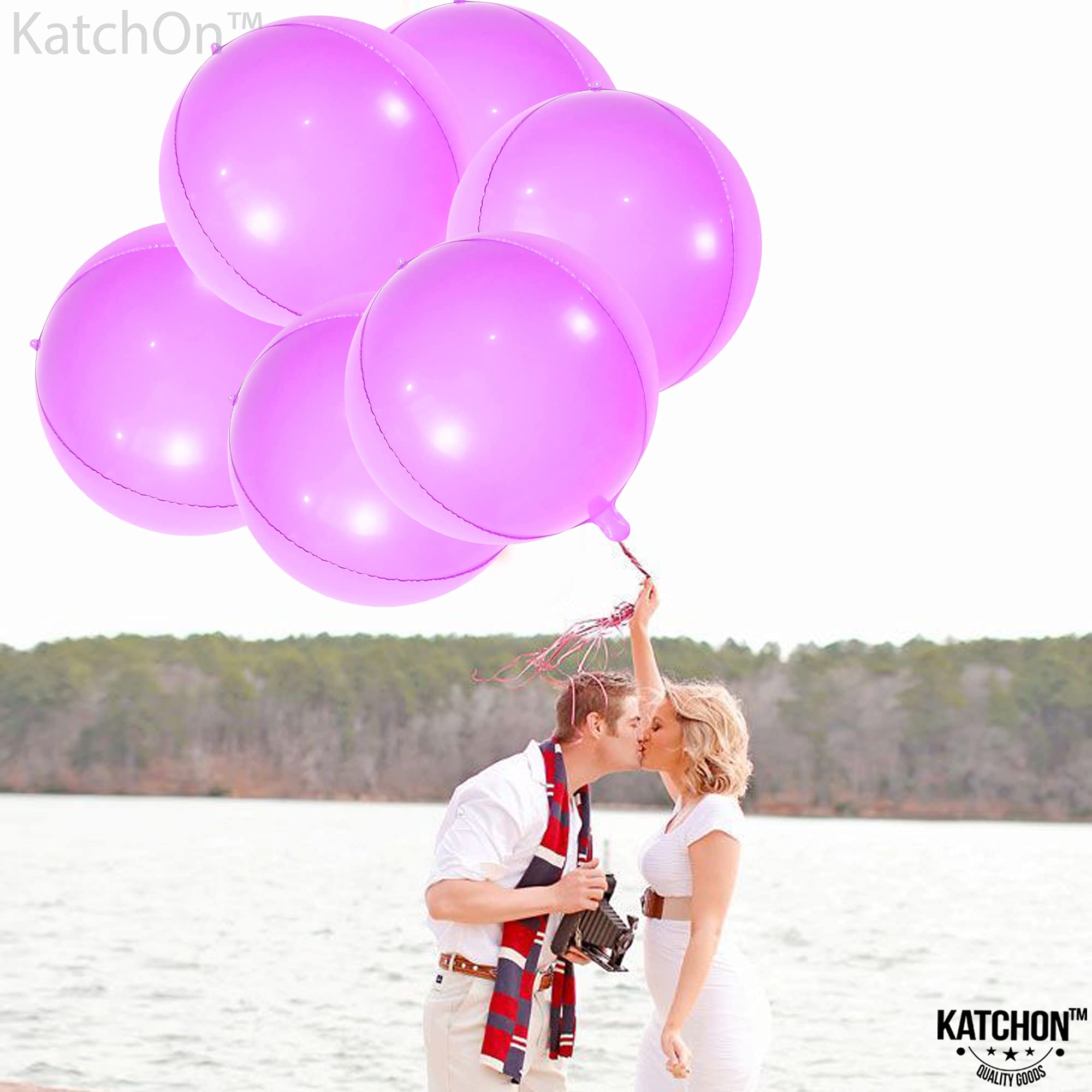Katchon 22 Inch Pastel Purple Mylar Balloons - Pack of 6 | 360 Degree 4D Foil Balloons for Baby Showers, Birthday Parties & Decorations | Perfect for Unicorn Themed Events, Gender Reveals & Wedding Decor