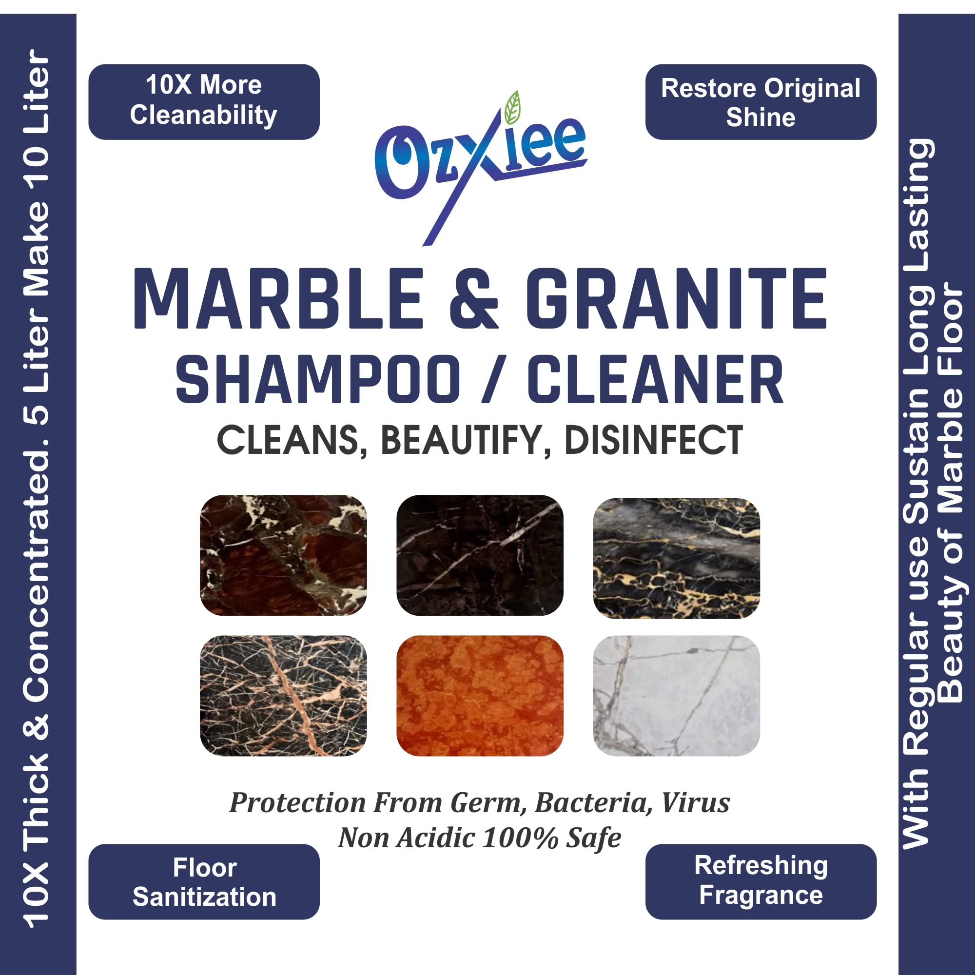 Ozxiee Marble & Granite Floor Cleaner Shampoo (5L) - Professional Deep Cleaning Solution for Streak-Free Shine | Perfect for Kitchen, Bathroom & High-Traffic Marble Floors