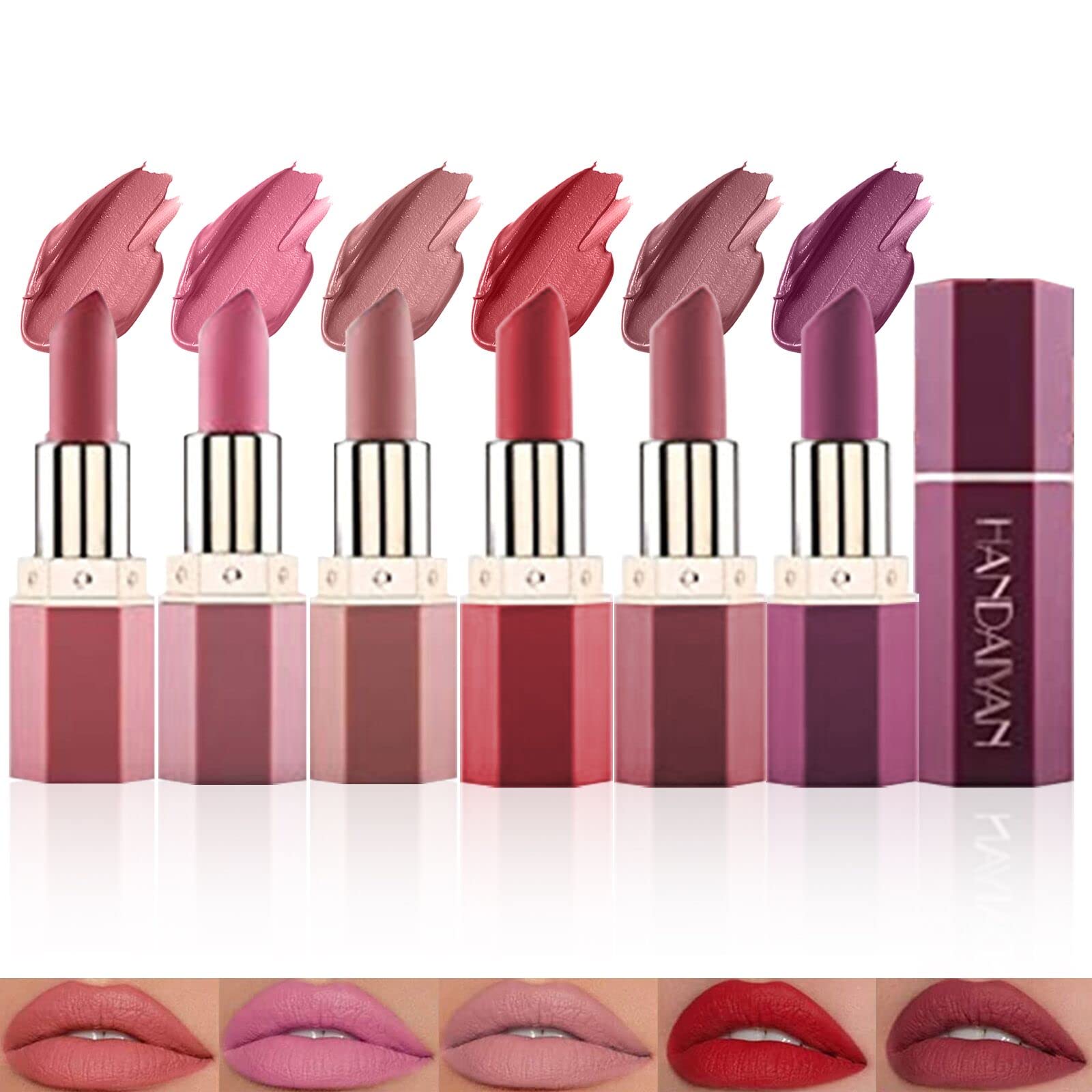 6 Colors Matte Velvet Lipstick Set - Long Lasting, Waterproof, Non-Stick Cup, Moisturizing Nude Lipstick Makeup Gift for Women | Perfect for Daily Wear, Parties, and Special Occasions