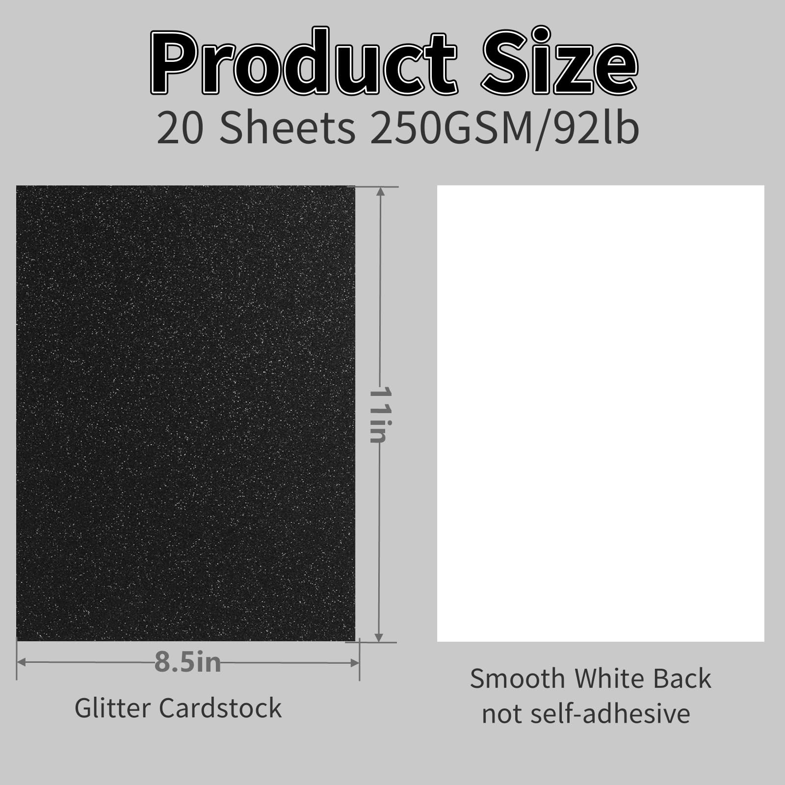 20 Sheets Black Glitter Cardstock Paper 8.5 x 11 Inches - 250gsm Premium Heavyweight Sparkling Cardstock for DIY Card Making, Scrapbooking, Party Decorations, School Projects & Craft Supplies (Black) | Perfect for Invitations, Greeting Cards & Holiday Crafts