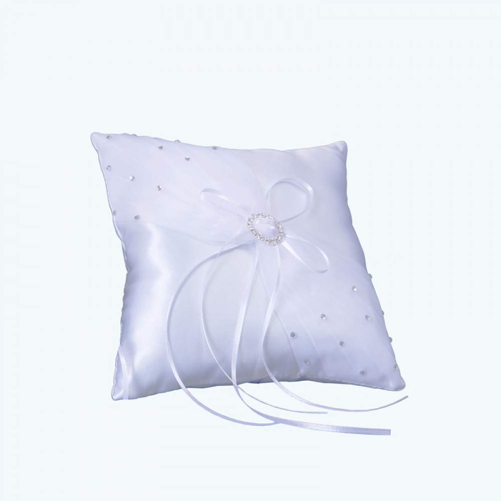 OOKI 8x8 Inch Pearl White Satin Wedding Ring Bearer Pillow - Elegant Bridal Accessory for Ceremony Decorations & Wedding Reception Decor
