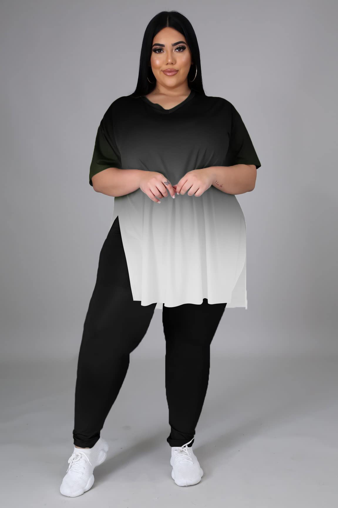 Plus Size Women's 2-Piece Loungewear Set - Oversized T-Shirt & Long Sweatpants Comfy Outfit for Summer | Lounge at Home, Running Errands, Casual Wear