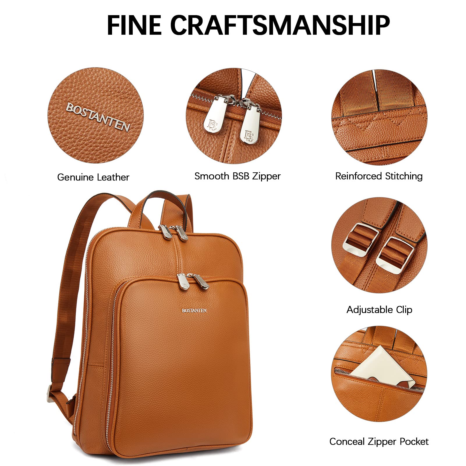 BOSTANTEN Genuine Leather Backpack Purse for Women - Stylish Laptop Backpack, College School Bag, Travel Carry On - Perfect for Work, Commuting & Daily Use