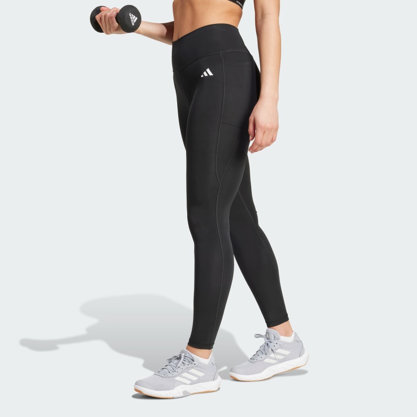 Adidas Women's Optime Essentials Pocket Back Full-Length Black Leggings - Workout, Yoga & Running Tights for Active Lifestyles