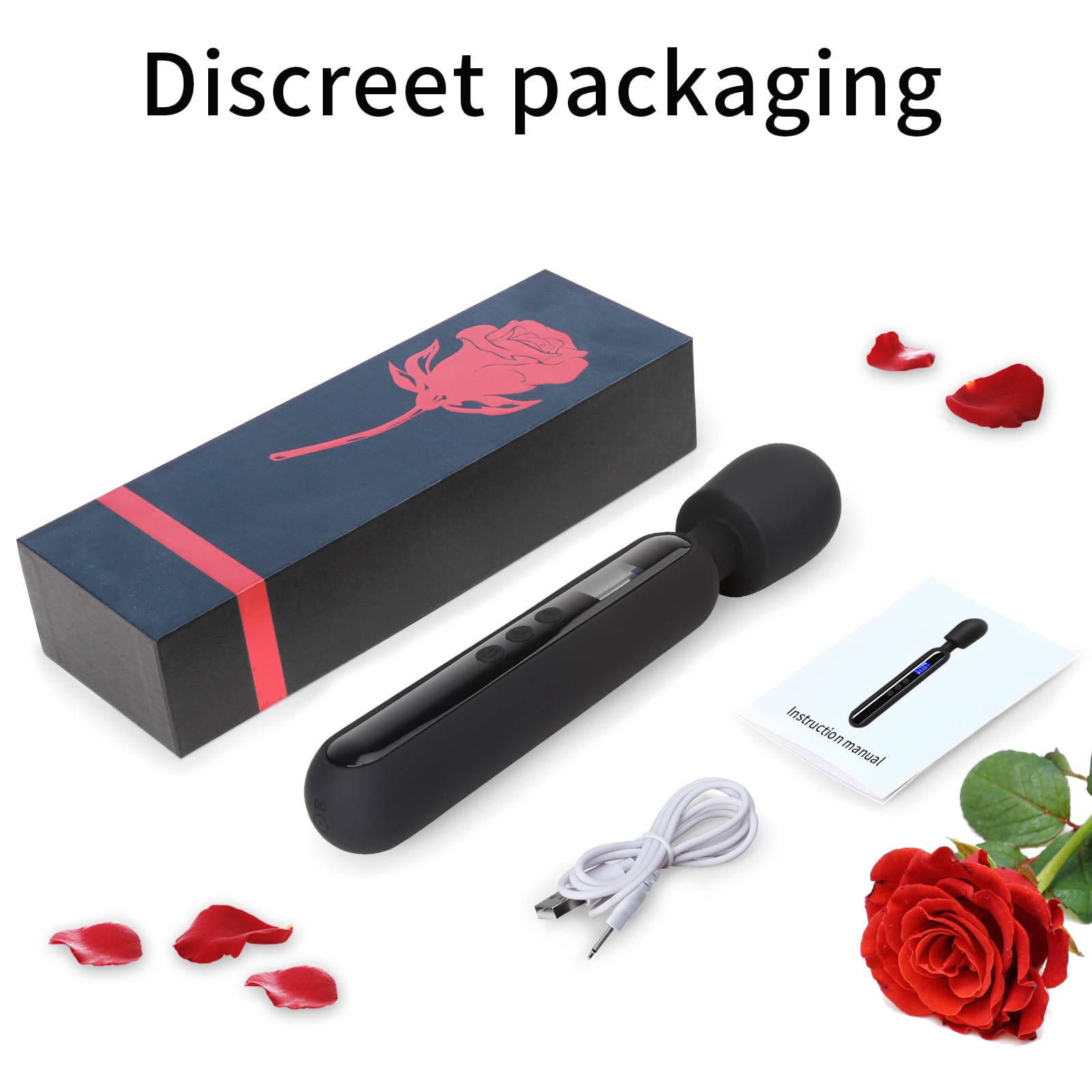 Powerful Cordless Vibrating Wand Massager for Women - 10 Vibration Patterns & 4 Speeds with LCD Display - Clitoral & G-Spot Stimulation - Rechargeable Waterproof Sex Toy for Couples & Solo Play - Perfect for Relaxation, Foreplay & Full-Body Massage (Black)