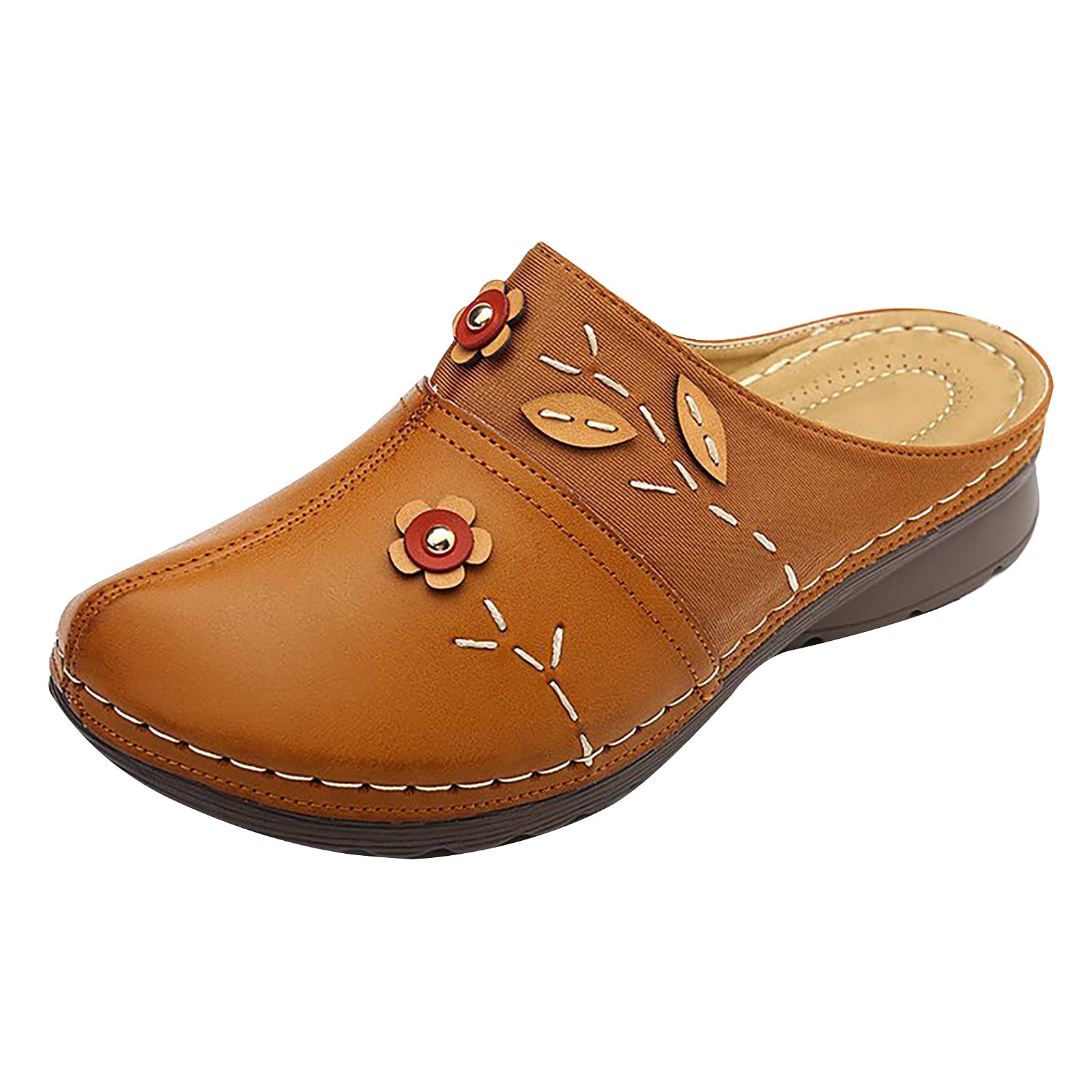 Women's Gracosy Leather Clogs & Loafers - Slip On Mules with Anti-Slip Sole - Comfortable Beach Sandals for Walking, Gardening, and Casual Wear