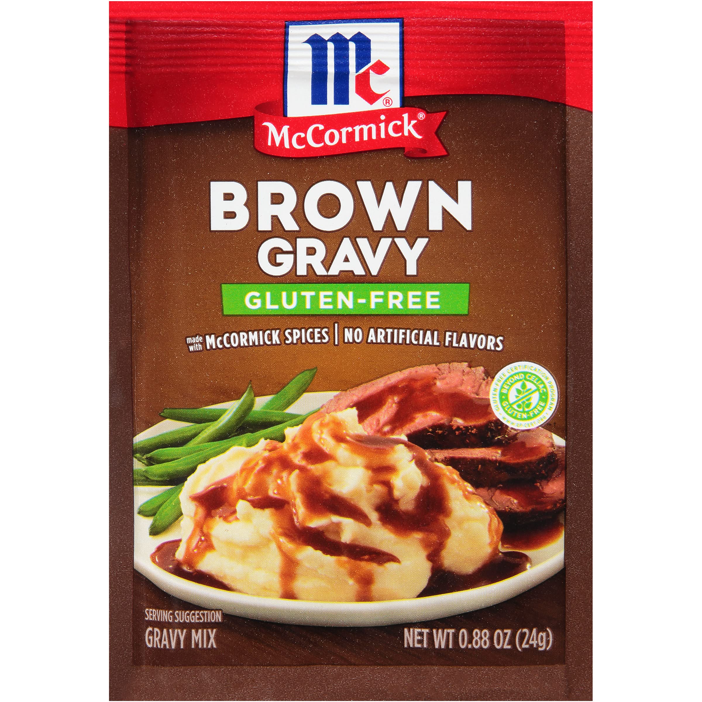 McCormick Gluten Free Brown Gravy Mix, 0.88 oz (Pack of 6) - Quick & Easy Homestyle Gravy for Roasts, Mashed Potatoes & Thanksgiving Dinners