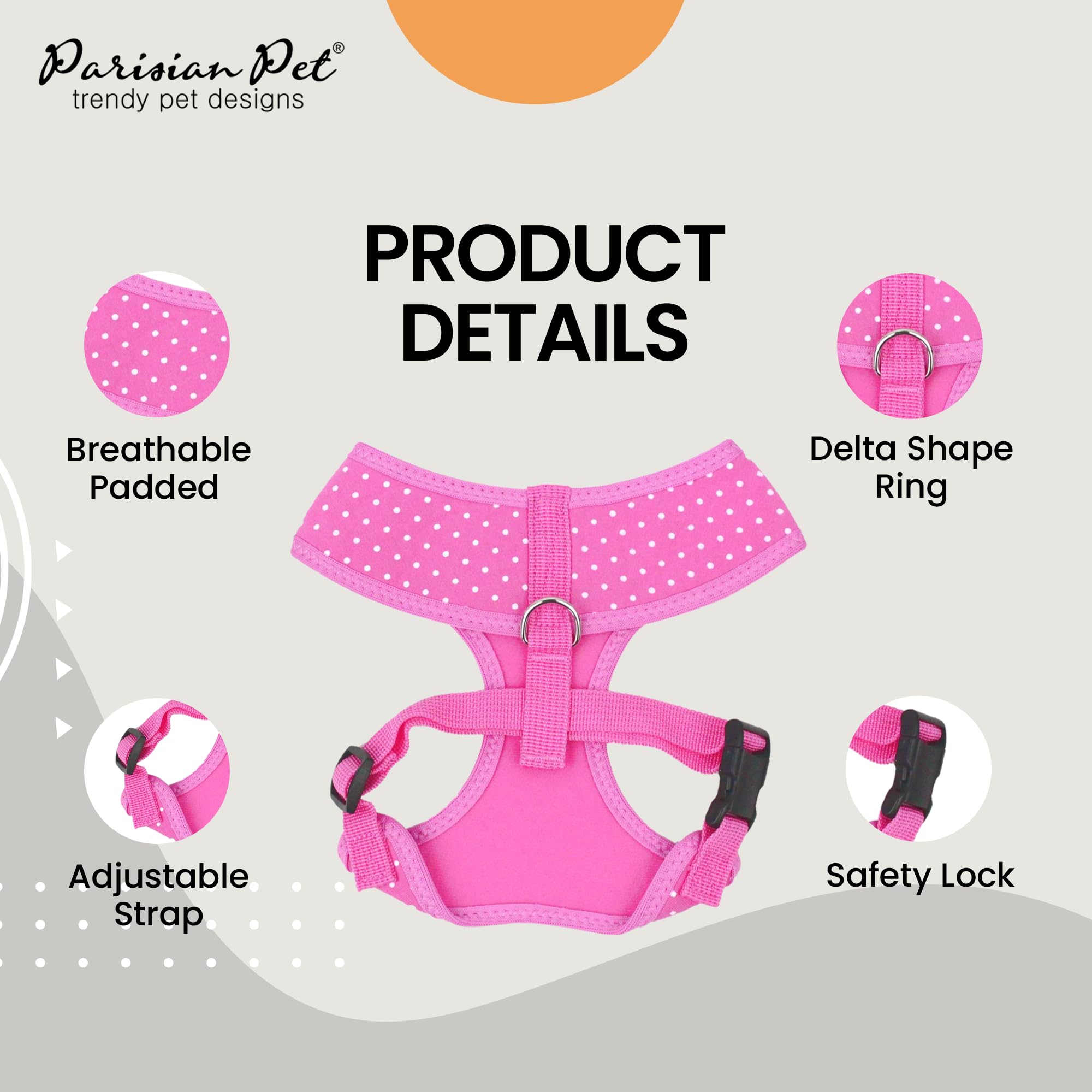 Parisian Pet Girl Adjustable Dog Harness - Breathable Mesh No-Pull Vest for Small Dogs - Polka Dot Cooling Puppy Harness for Walking, Running & Hiking - Perfect for Outdoor Adventures & Daily Walks - Size S