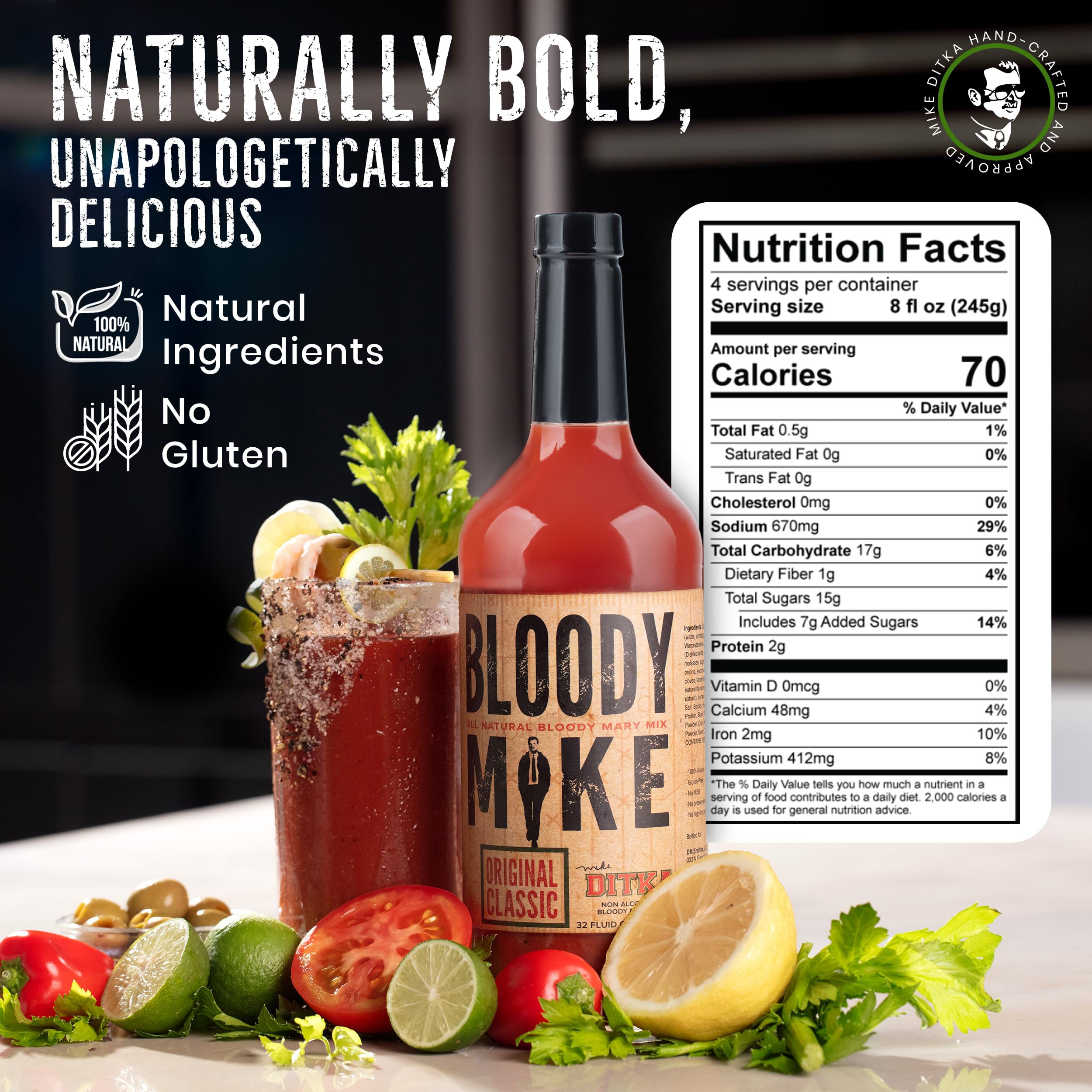 Bloody Mike Original Classic Bloody Mary Mix - Gluten Free Cocktail Mixer (2 Bottles) | Perfect for Brunch, Parties & Home Bars - Mike Ditka Approved
