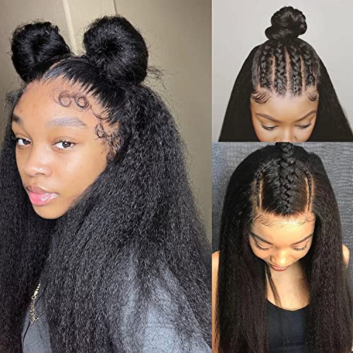 360 Lace Front Wigs Human Hair - Kinky Straight Brazilian Virgin Hair Wig for Women, 180% Density HD Transparent Lace with Pre-Plucked Hairline & Baby Hair, 20 Inch Yaki Straight Human Hair Lace Front Wig - Perfect for Daily Wear, Cosplay, and Special Occasions
