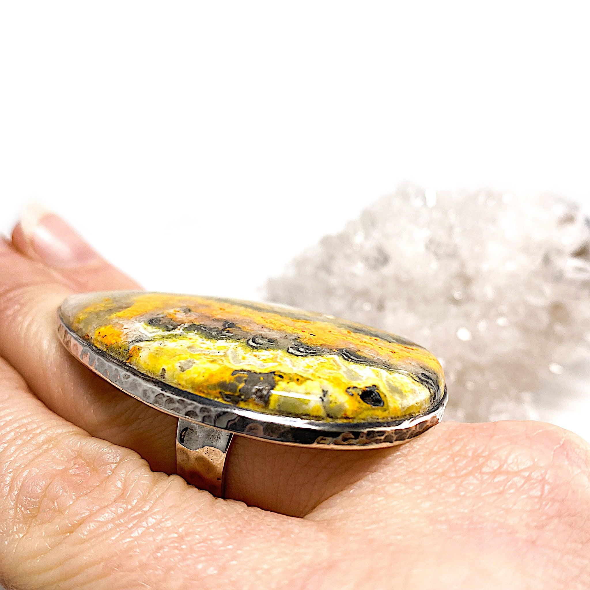 Bumblebee Jasper Teardrop Ring - Size 11 - KRGJ1297 - Handmade Gemstone Jewelry for Women - Perfect for Boho Style & Everyday Wear
