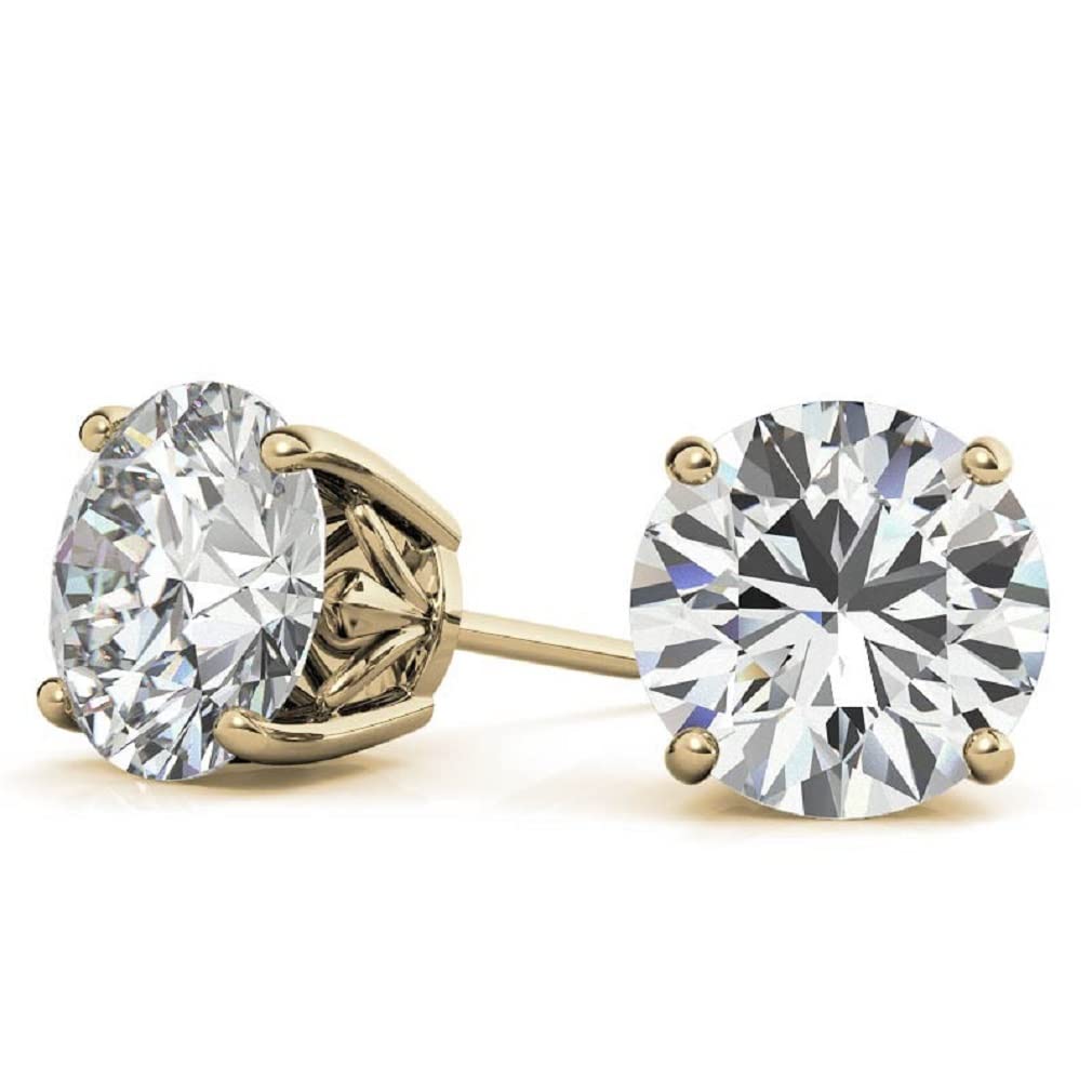 10K/14K/18K Solid Yellow Gold Handmade Stud Earrings with 2.5 TCW Round Cut Moissanite - Solitaire Diamond Anniversary Earrings for Women - Perfect for Engagement, Birthday Gifts & Special Occasions - Push/Screw Back Closure - Elegant Everyday Wear & Formal Events Jewelry