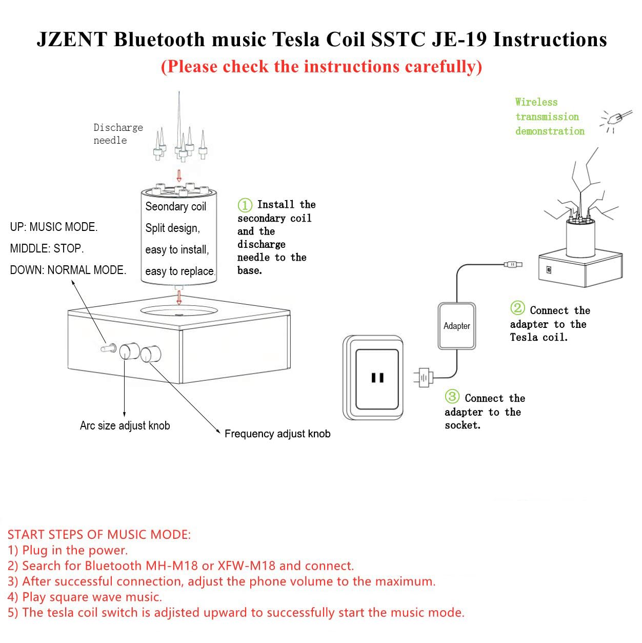 Wireless Tesla Coil Speaker - Bluetooth Plasma Arc Generator for Music, Science Experiments & STEM Education | Desktop SSTC Toy for Boys & Adults | Perfect for Physics Demonstrations, Wireless Power Transmission & Unique Home Decor (Model JE-19)