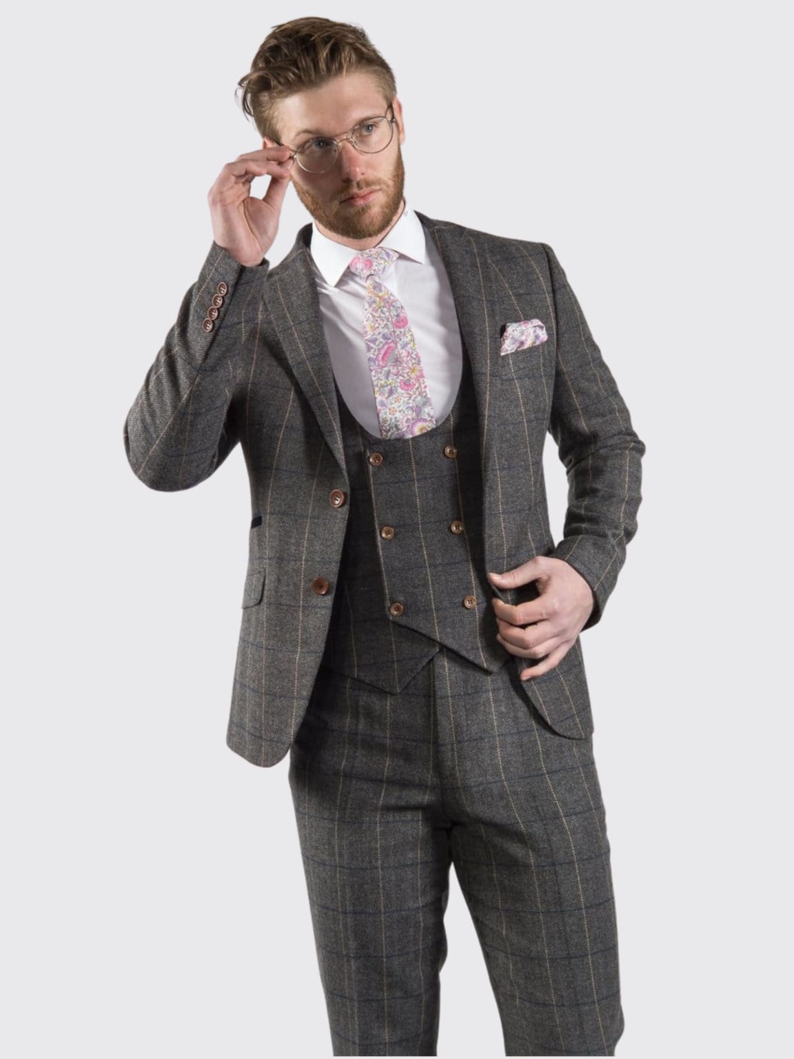 Ezra Men's Grey Herringbone Slim Fit Tweed Blazer Jacket for Business, Wedding & Formal Events | Classic Wool Sport Coat for Office & Special Occasions