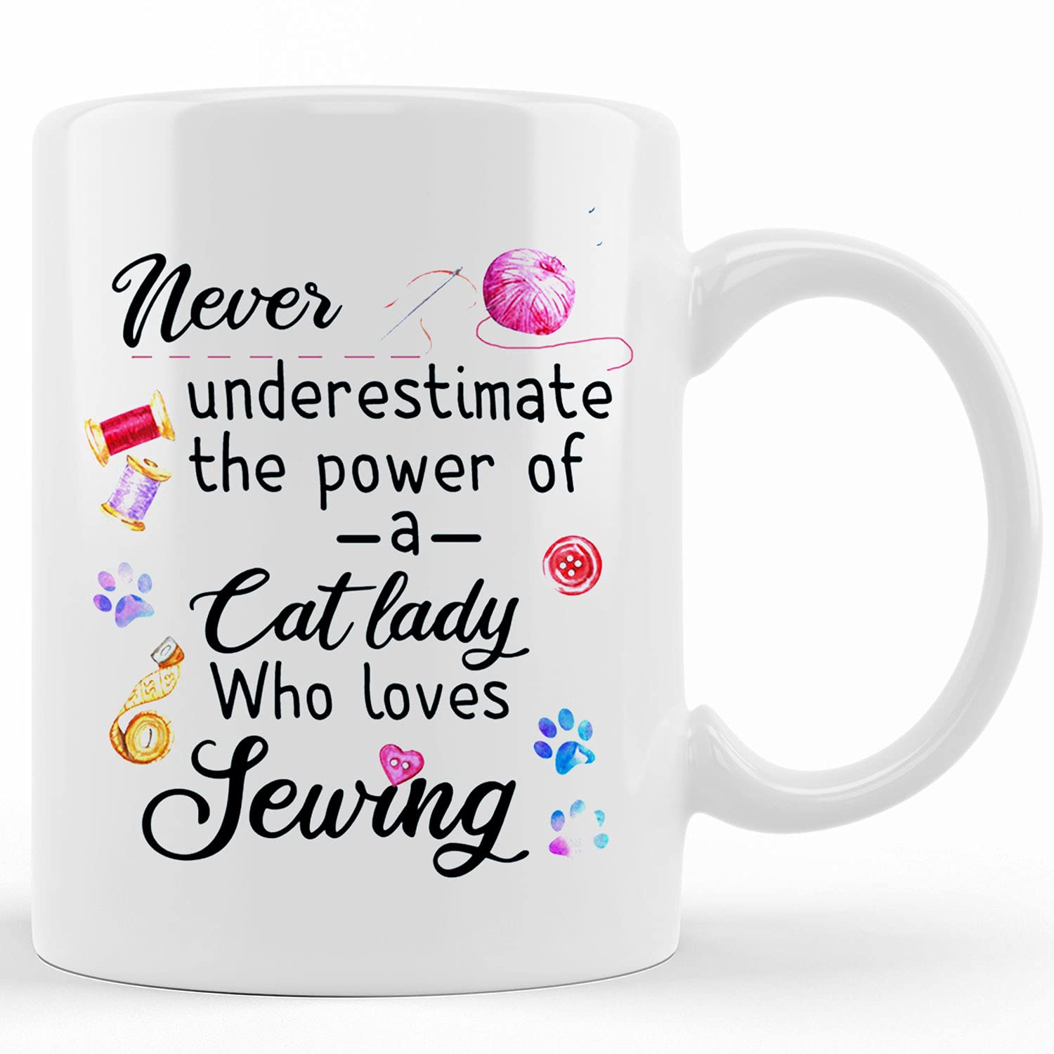 Cat Lover Sewing Mug - Funny Coffee Cup for Cat Ladies Who Love Crafts - Personalized Valentine's Day, Mother's Day Gift for Her - Perfect for Sewing Enthusiasts & Cat Moms - Great for Coffee Breaks & Crafting Sessions