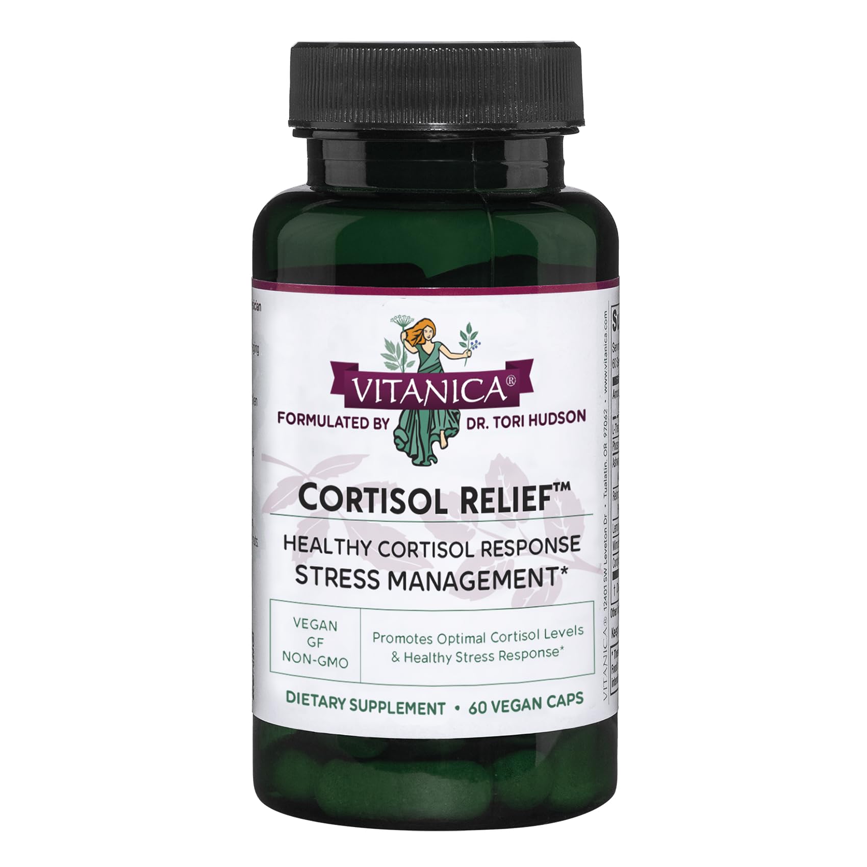 Vitanica Cortisol Relief Supplement - Vegan, Non-GMO, 60 Capsules | Doctor Formulated for Sleep Support, Stress Relief & Cortisol Balance | Ideal for Nighttime Relaxation & Daily Stress Management