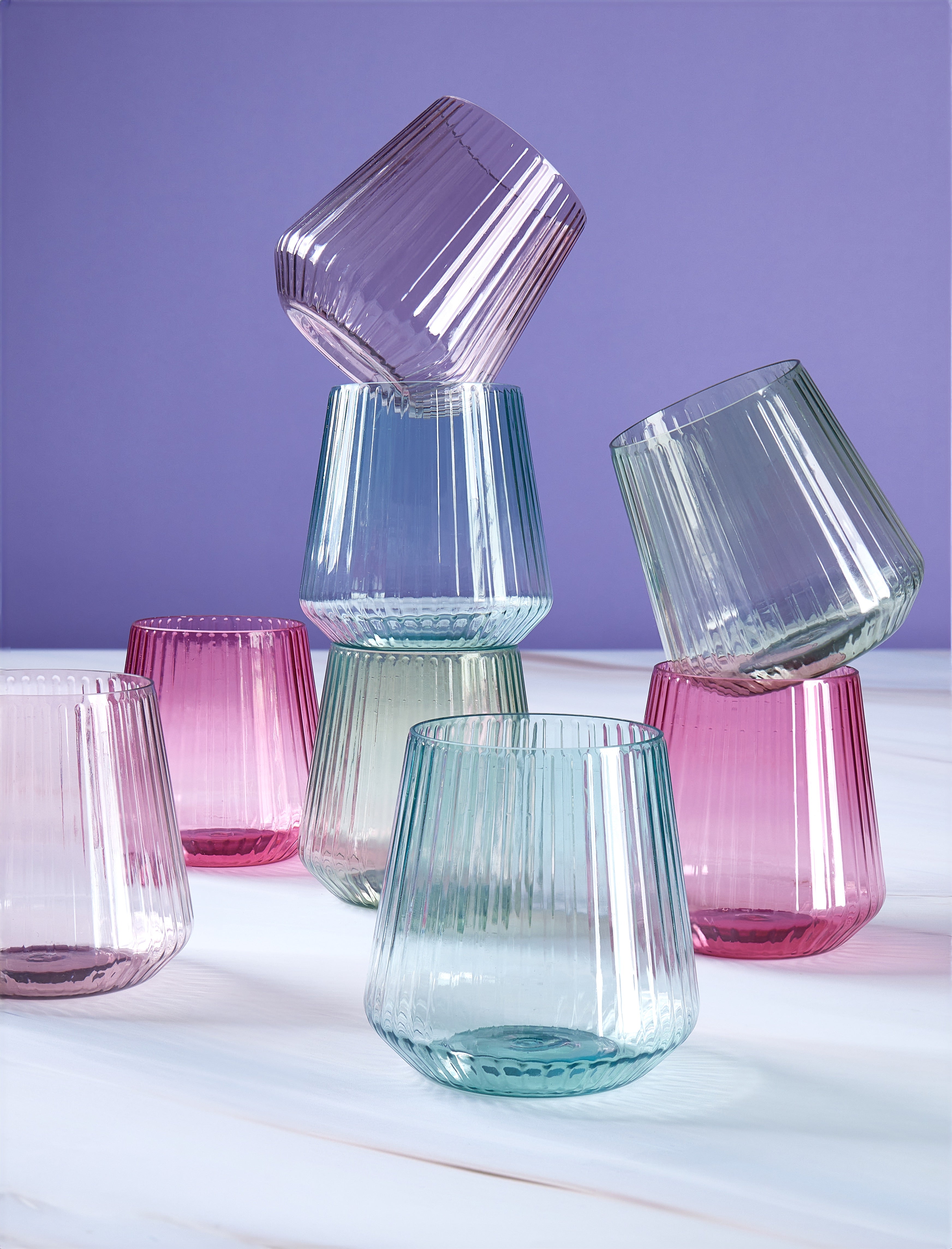 12 oz. Pink Plastic Stemless Ribbed Wine Goblets - 8 Pack Set for Parties, Weddings, and Outdoor Events - Shatterproof & Reusable Drinking Cups