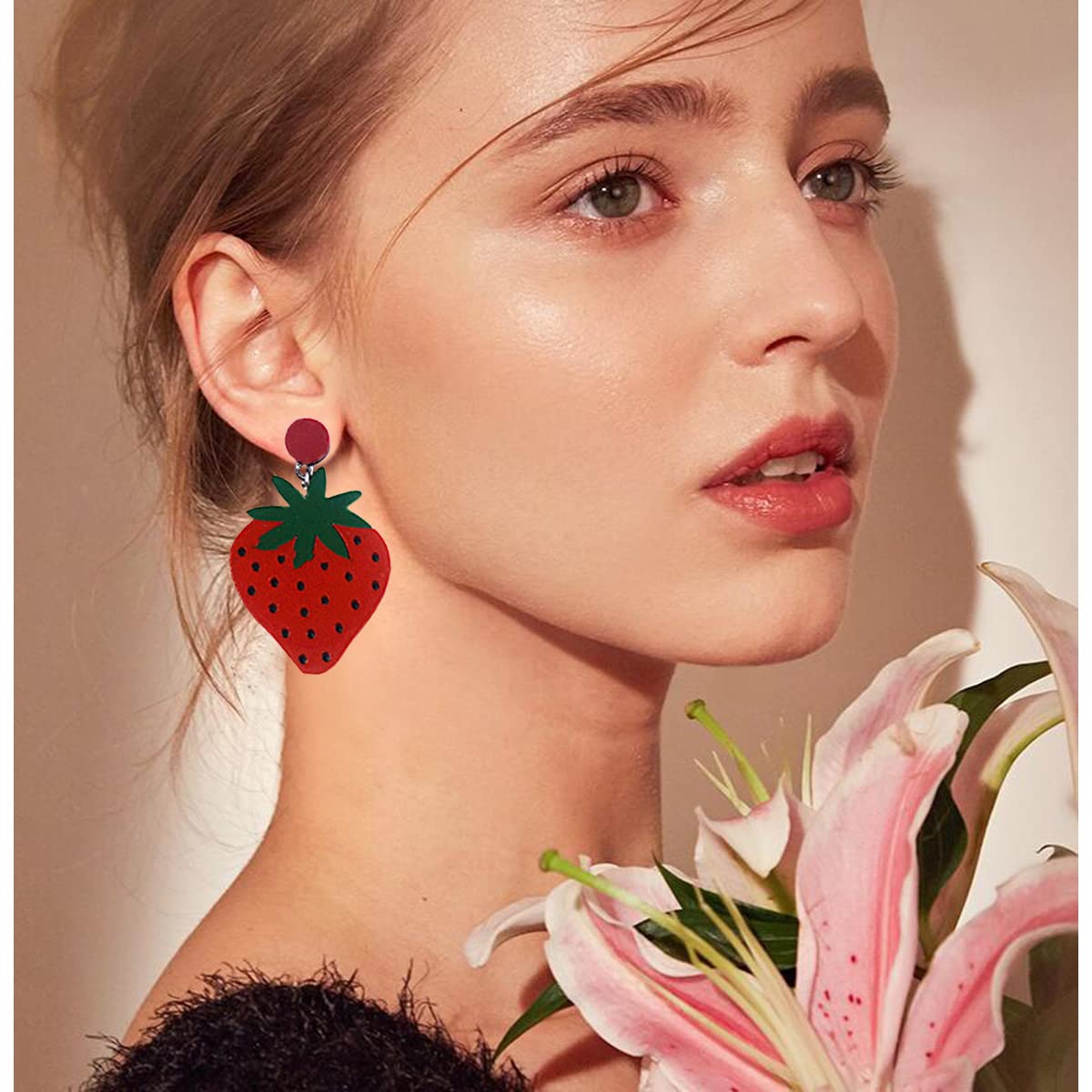 XYAYOU 2 Pairs Cute Exaggerated Fruit Earrings for Women - Cherry & Strawberry Dangle Earrings for Party, Gift, Casual Wear