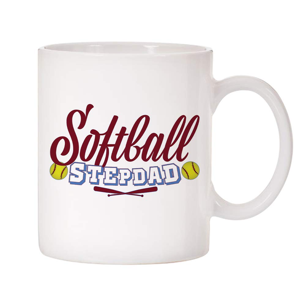 11oz Ceramic Sports Family Mugs - Softball & Stepdad Themed Coffee Cups for Home, Office & Gifts | Perfect for Baseball Fans, Father's Day & Family Gatherings