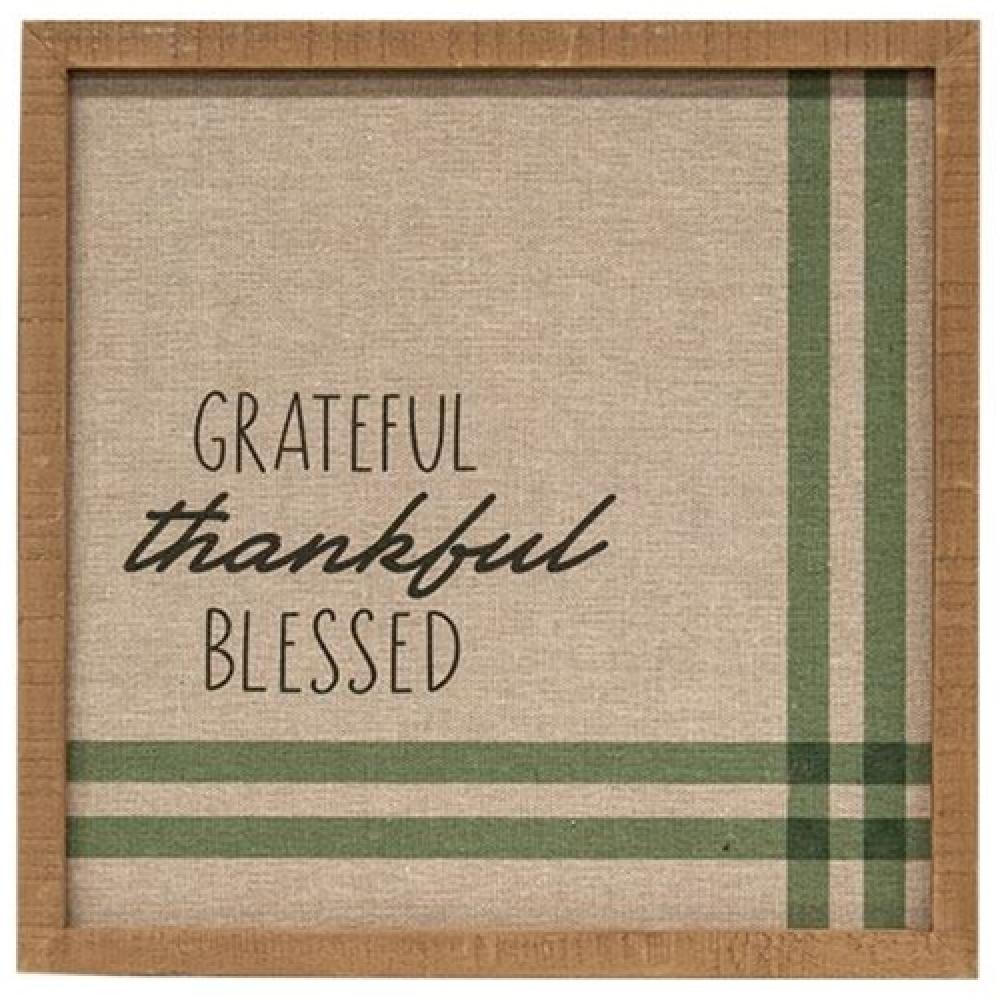 Grateful Thankful Blessed Feed Sack Frame - Rustic Farmhouse Wall Decor for Thanksgiving, Christmas & Home Blessings - Perfect for Kitchen, Living Room & Entryway Décor
