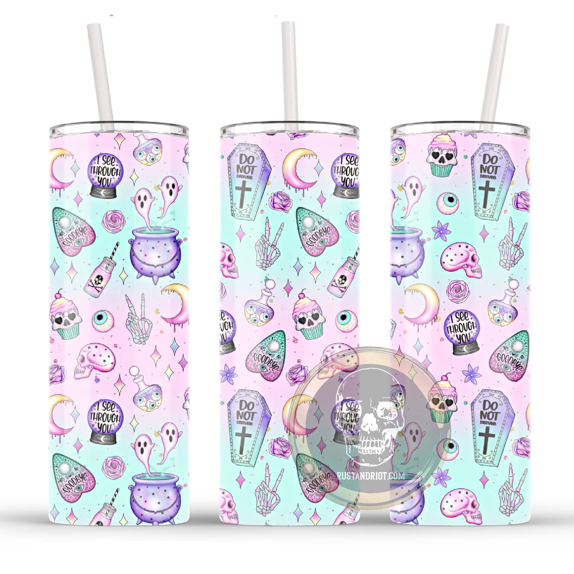 Pastel Goth 20oz Skinny Stainless Steel Tumbler with Lid & Straw - Insulated Double Wall Travel Mug for Women | Witchy Aesthetic Drinkware for Coffee, Tea & Cold Beverages - Perfect Spooky Gift for Halloween, Birthday & Goth Lovers