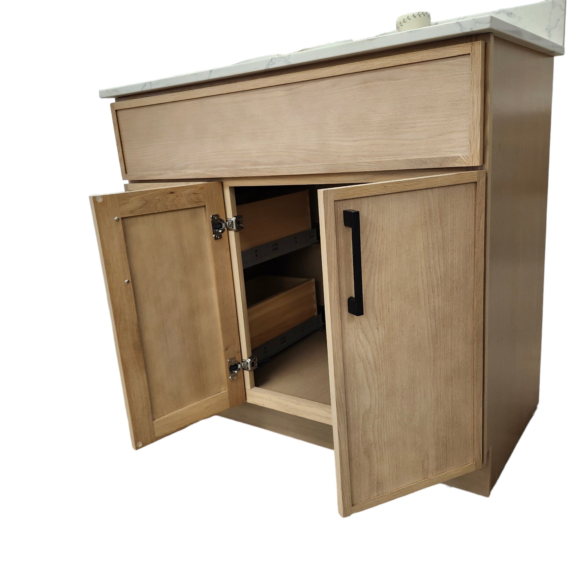 42-Inch LEO Modern Bathroom Vanity with Quartz Countertop & Left Side Drawers - Perfect for Small Bathrooms, Master Suites & Powder Rooms