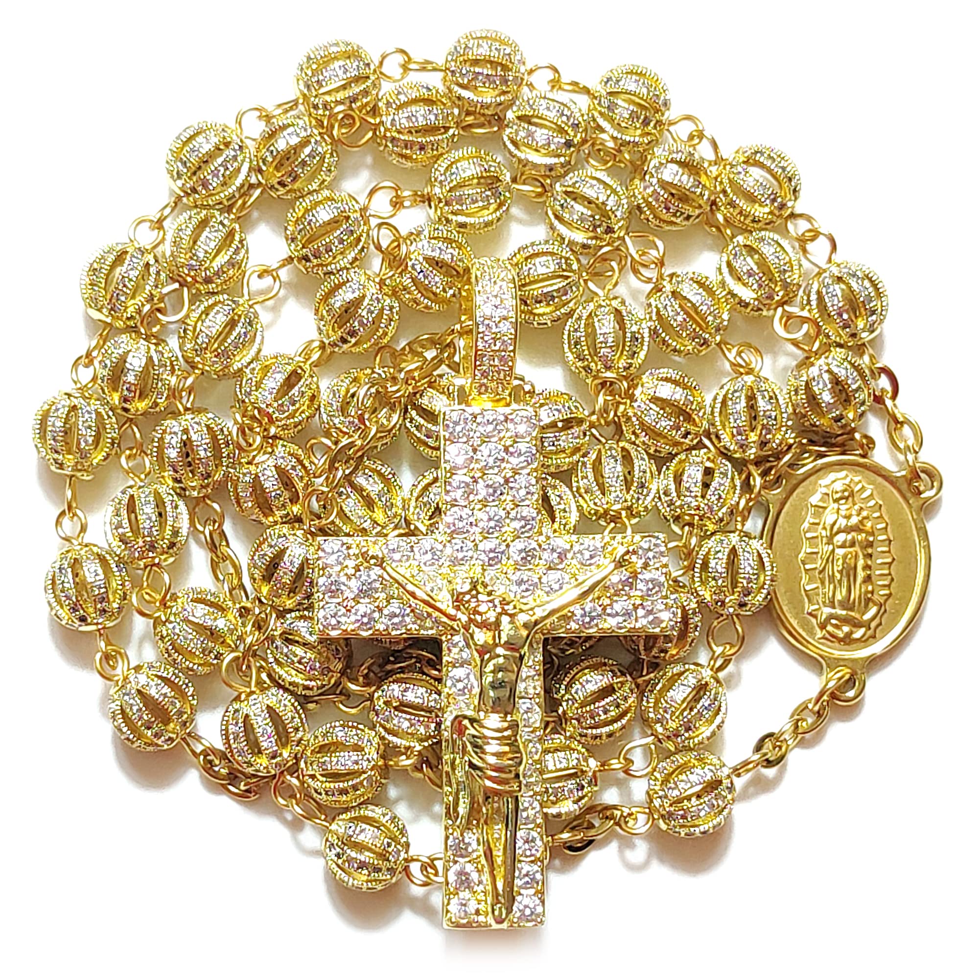 Premium Luxury Rosary Beads Chaplet - Stainless Steel Zircon Catholic Prayer Beads with Cross - Perfect for Prayer, Meditation & Religious Gifts