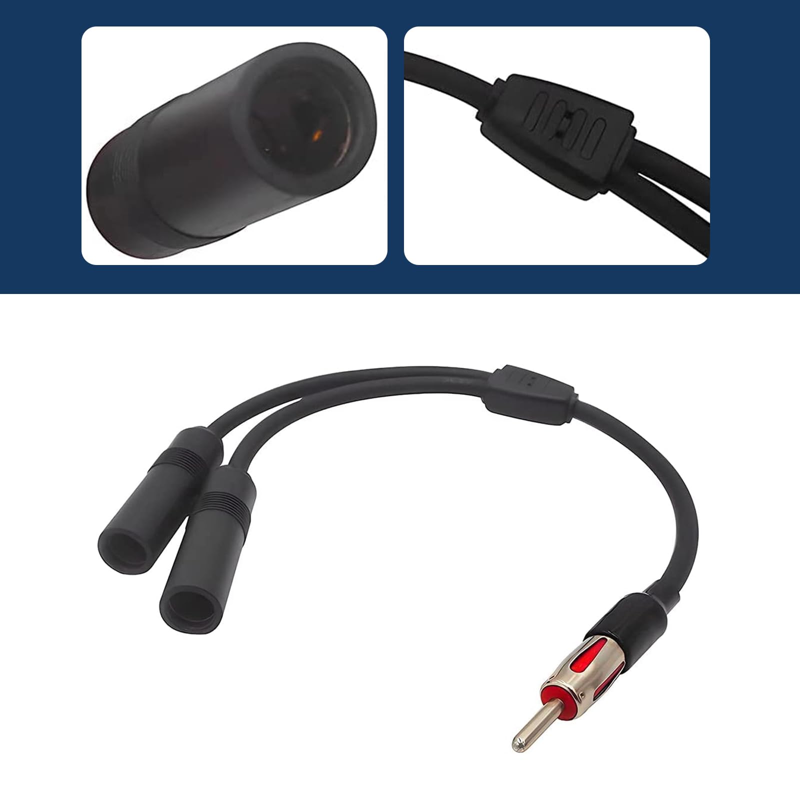 ZKFAR 1PC Car AM FM Radio Antenna Cable Adapter - Male to Dual Female Extension Cord for Most Vehicle Media Receivers & Players (Black) | Perfect for Car Audio Upgrades & Antenna Signal Boosting