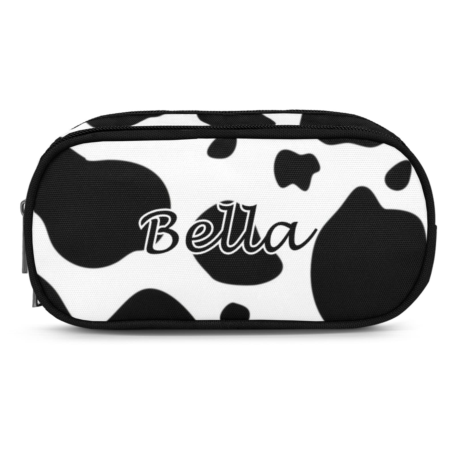 Personalized Cow Print Pencil Case - Custom Name Cosmetic & Stationery Organizer for School, Office, Work - Perfect for Students, Professionals & Makeup Storage