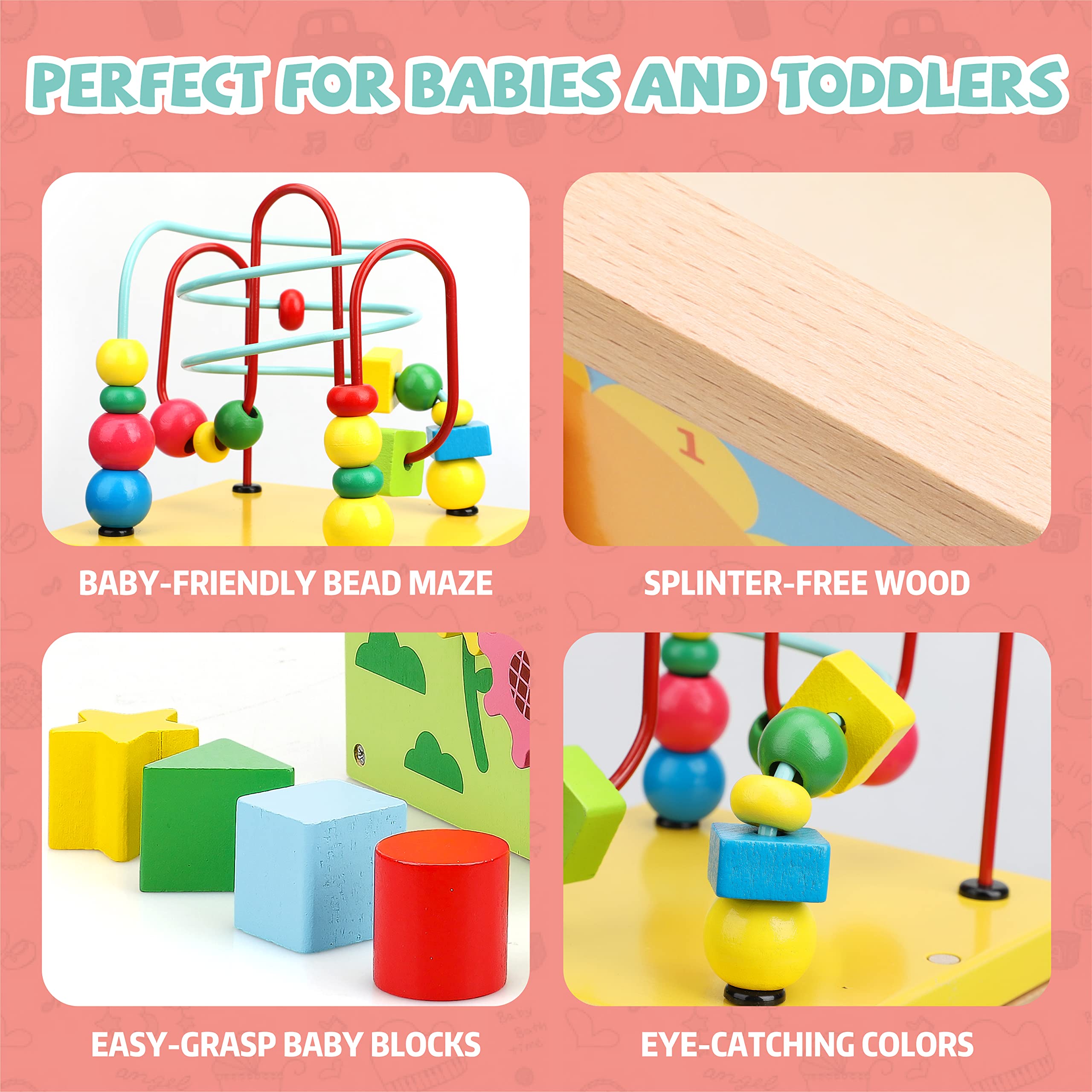 TOY Life Wooden Baby Activity Cube - Educational Learning Toy for Toddlers 1-3 Years Old with Bead Maze & Busy Cube | Montessori Toys for 1+ Year Old Boys & Girls | Perfect Gift for 9-10 Month Old Babies | Great for Early Childhood Development & Playtime Fun