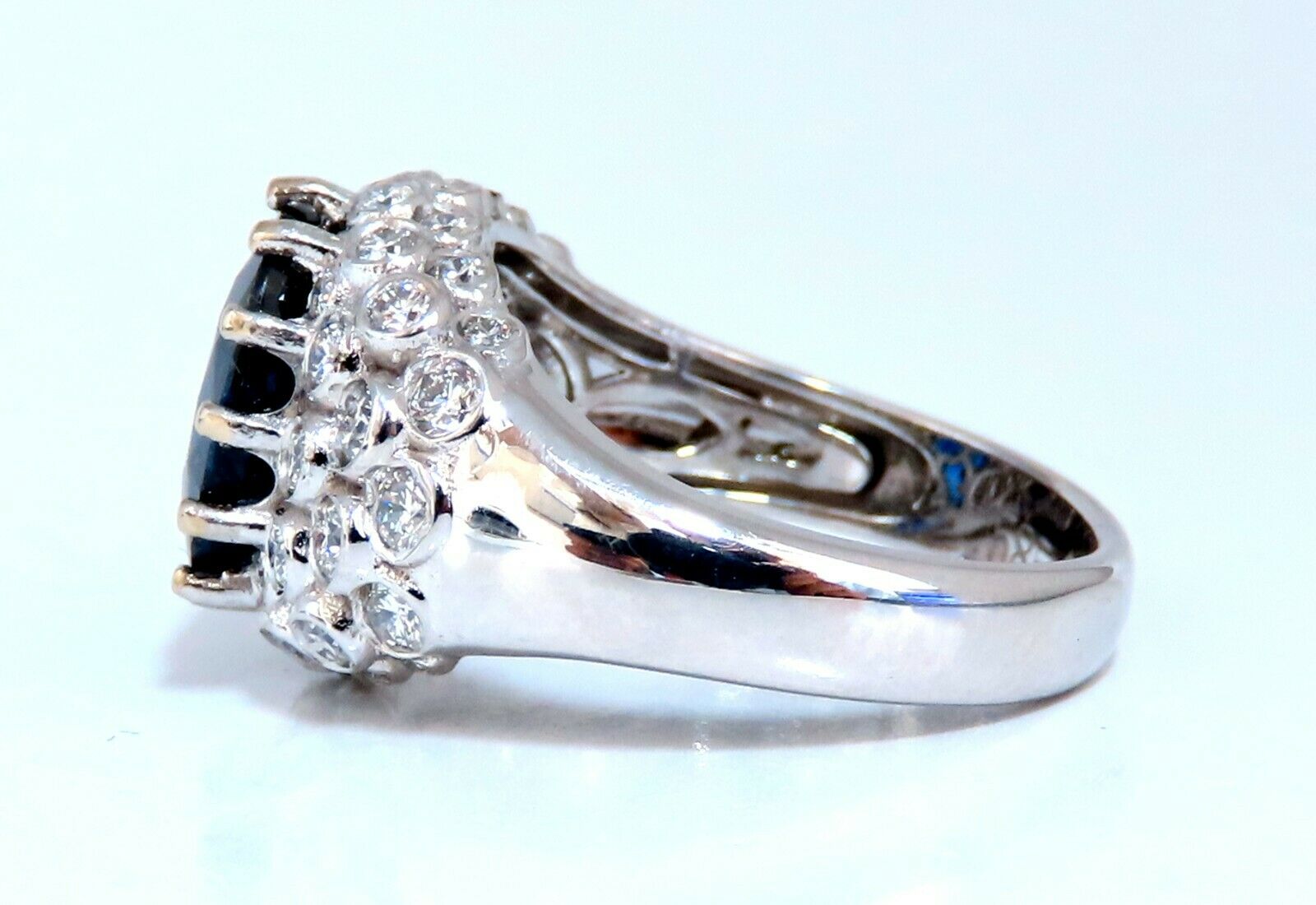 GRS Certified 4.05 Carat Natural No Heat Vivid Deep Blue Sapphire Diamond Ring in 14K White Gold - Perfect for Engagement, Wedding & Anniversary Gifts