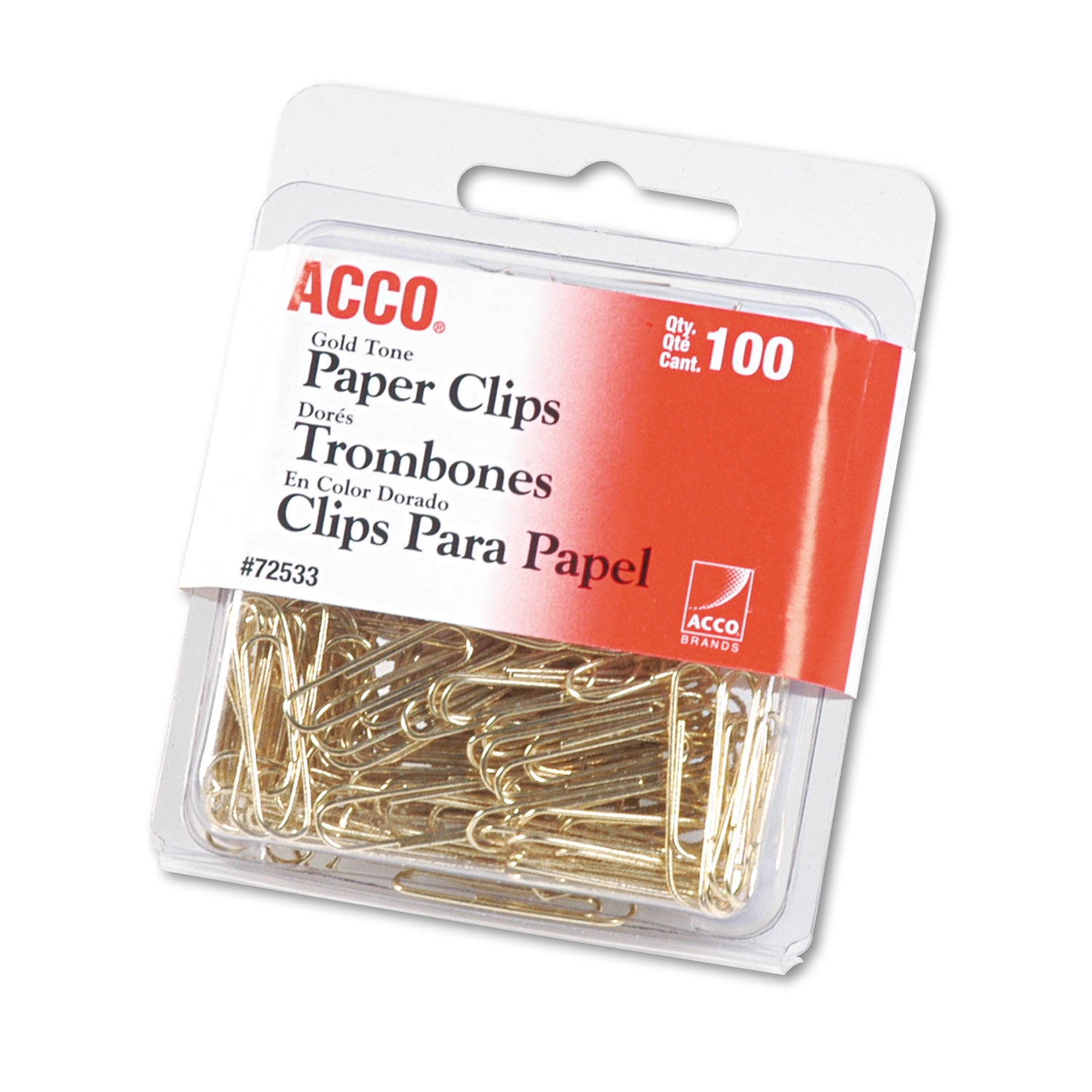 ACCO Gold Tone Paper Clips - Smooth #2 Size, 100-Pack for Office, School & Home Organization | Premium Gold Paper Clips for Documents, Notes & Filing