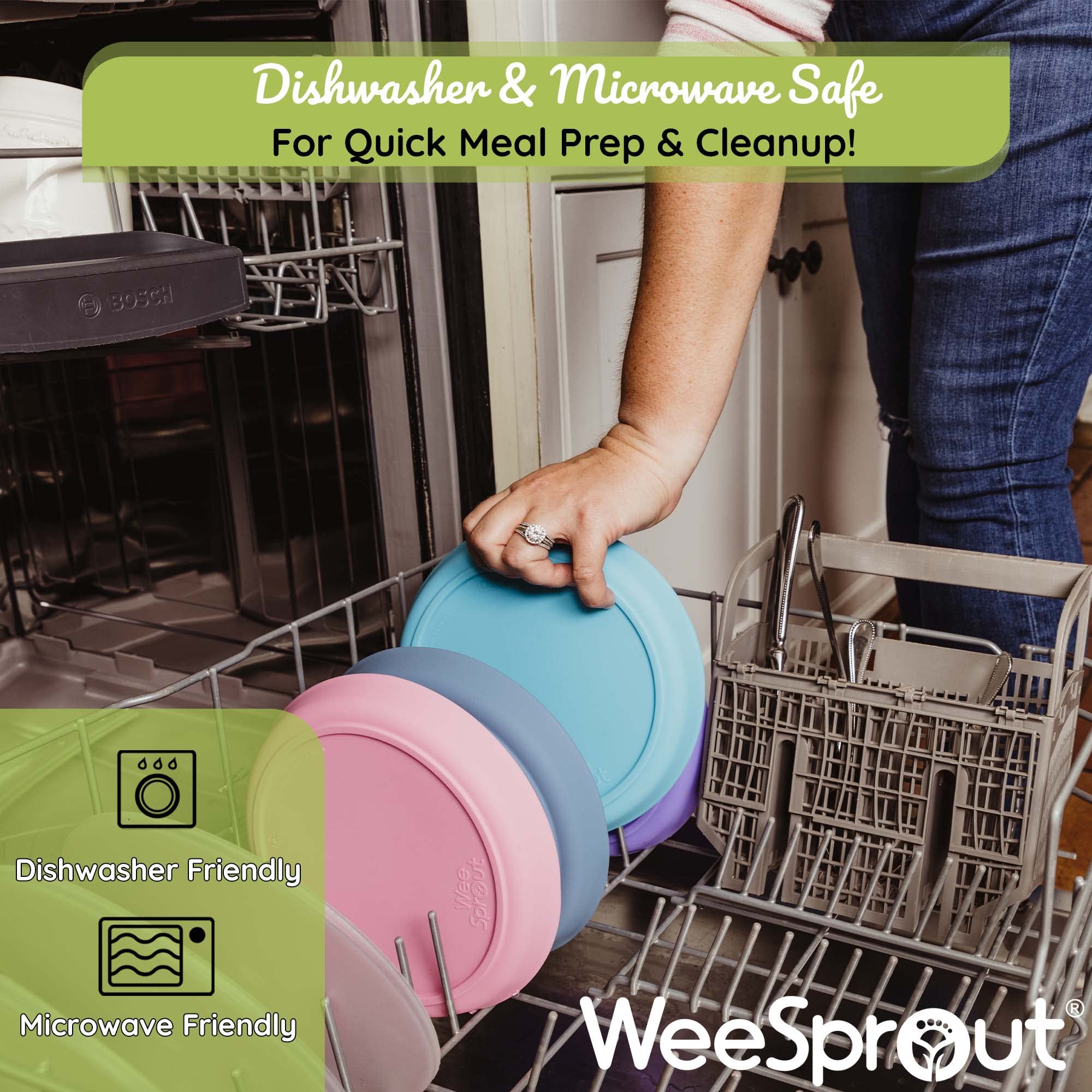 WeeSprout Baby & Toddler Non-Suction Plates with Lids - 3 Pack | 100% Food Grade Silicone Plates & Hard Plastic Lids | Unbreakable, Microwave & Dishwasher Safe | Perfect for Daycare, Travel & Mess-Free Mealtime