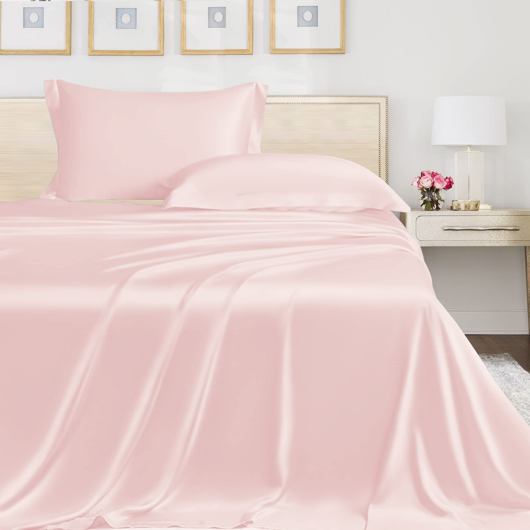 LINENWALAS 100% Eucalyptus King Size Flat Sheet - Ultra Soft Tencel Lyocell Cooling Bed Sheet for Hot Sleepers, Breathable & Hypoallergenic - Perfect for Dorm Décor, Guest Room & Summer Nights (Baby Pink)