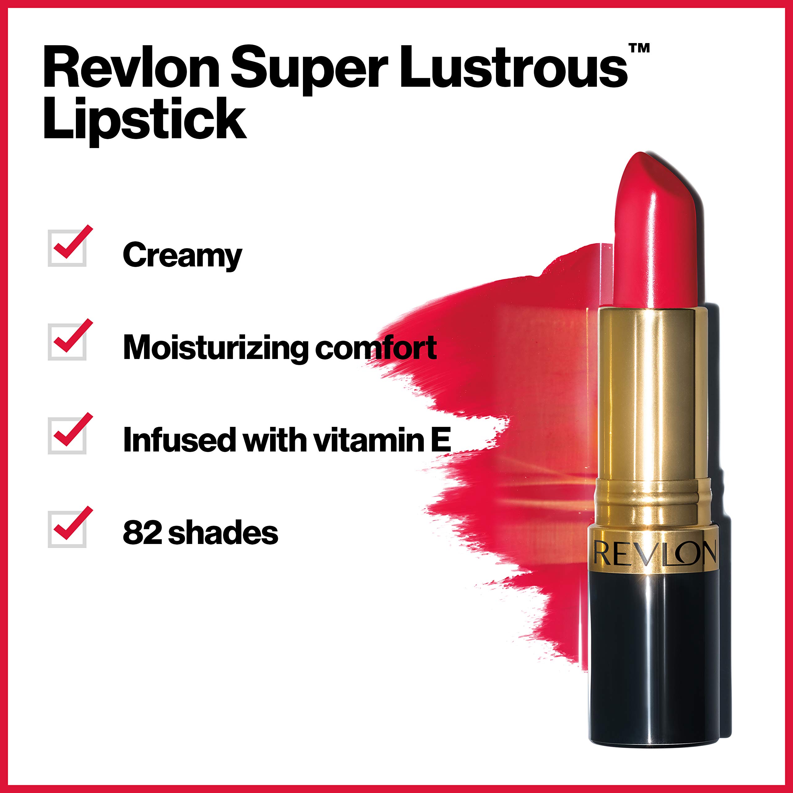 Revlon Super Lustrous Lipstick - Really Red Shade | Long-Lasting, Creamy Matte Finish | Perfect for Date Night, Parties & Everyday Wear