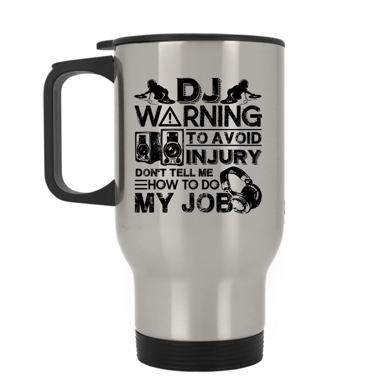 Premium DJ Travel Mug - Stainless Steel Insulated Coffee Cup with Leak-Proof Lid - Silver - Perfect for DJs, Musicians & Travel Enthusiasts - Great for Gigs, Studios & Commuting