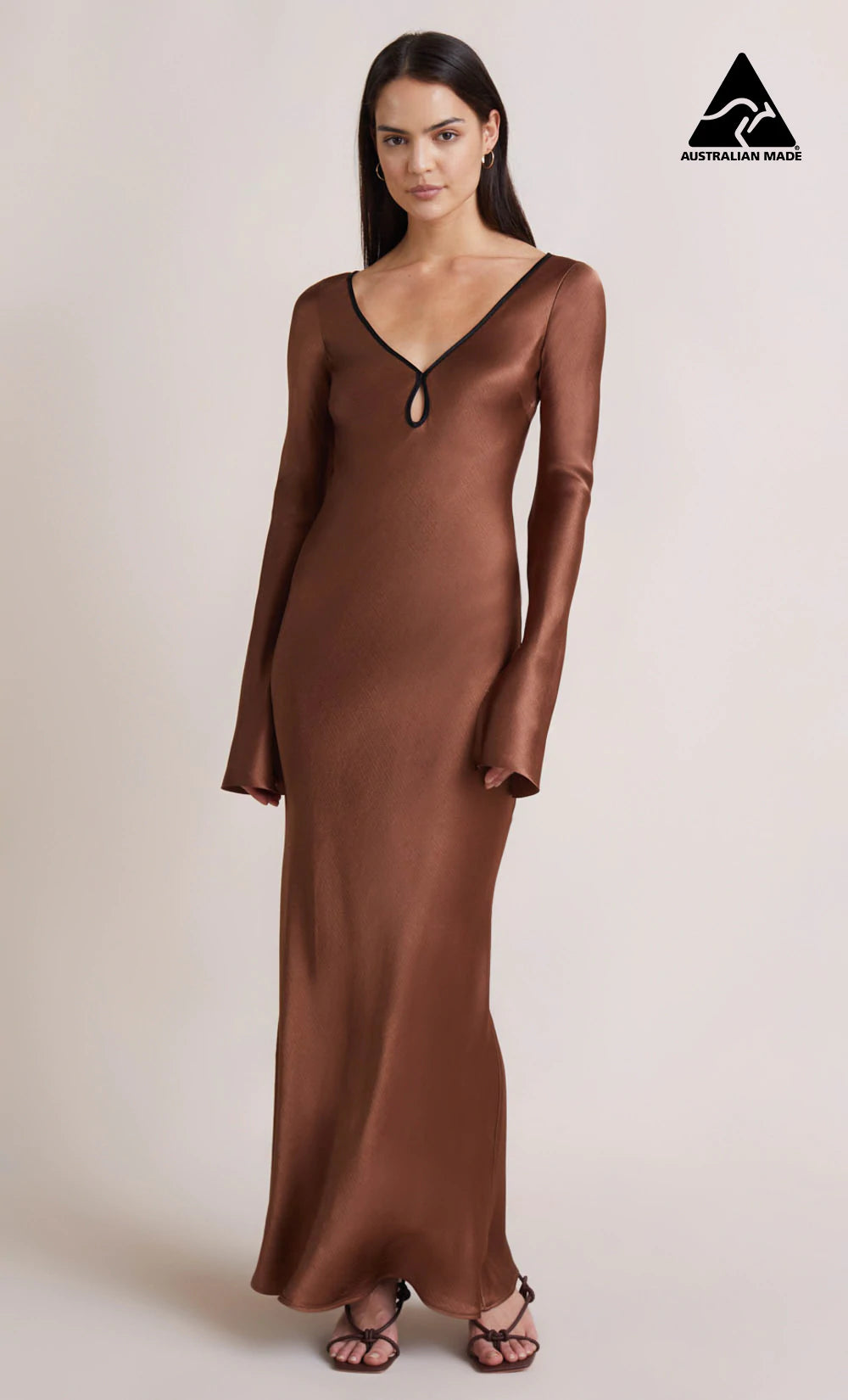 Annika Long Sleeve Maxi Dress in Chocolate Brown - Elegant & Comfortable for Fall, Winter, and Special Occasions