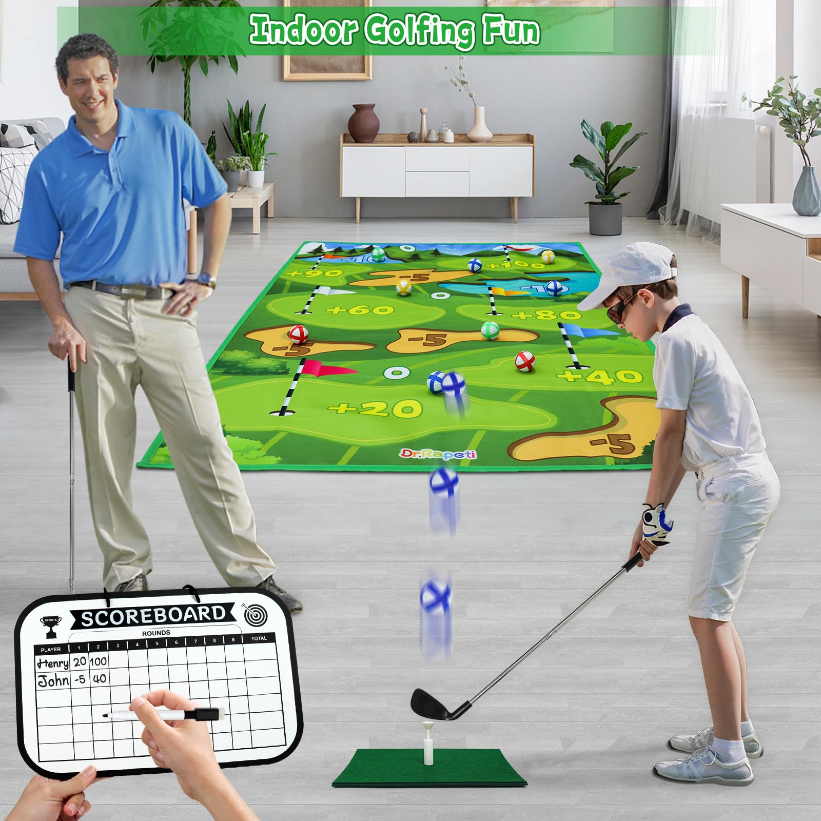 **Dr.Rapeti Golf Chipping Game Set – Indoor & Outdoor Golf Training Equipment for Kids & Adults – Perfect for Beginners & Advanced Players – Family Golf Practice & Gift for Golf Lovers (60 x 40 Inch) – Great for Backyard, Parties & Fun Outdoor Activities**