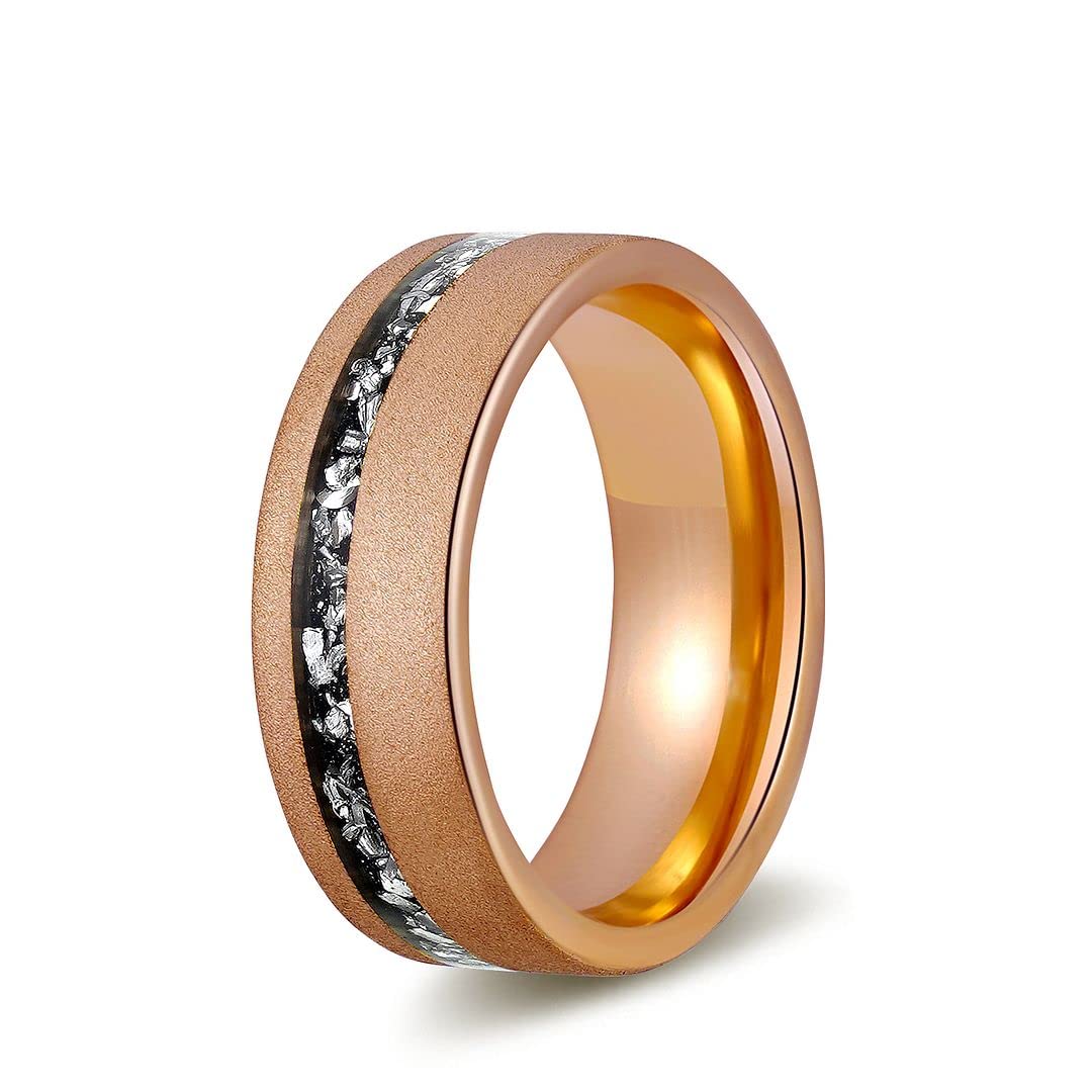 Meteorite Men's Wedding Ring - Sandblasted Rose Gold Tungsten Band, 8mm Comfort Fit for Men - Perfect for Weddings, Anniversaries & Special Occasions