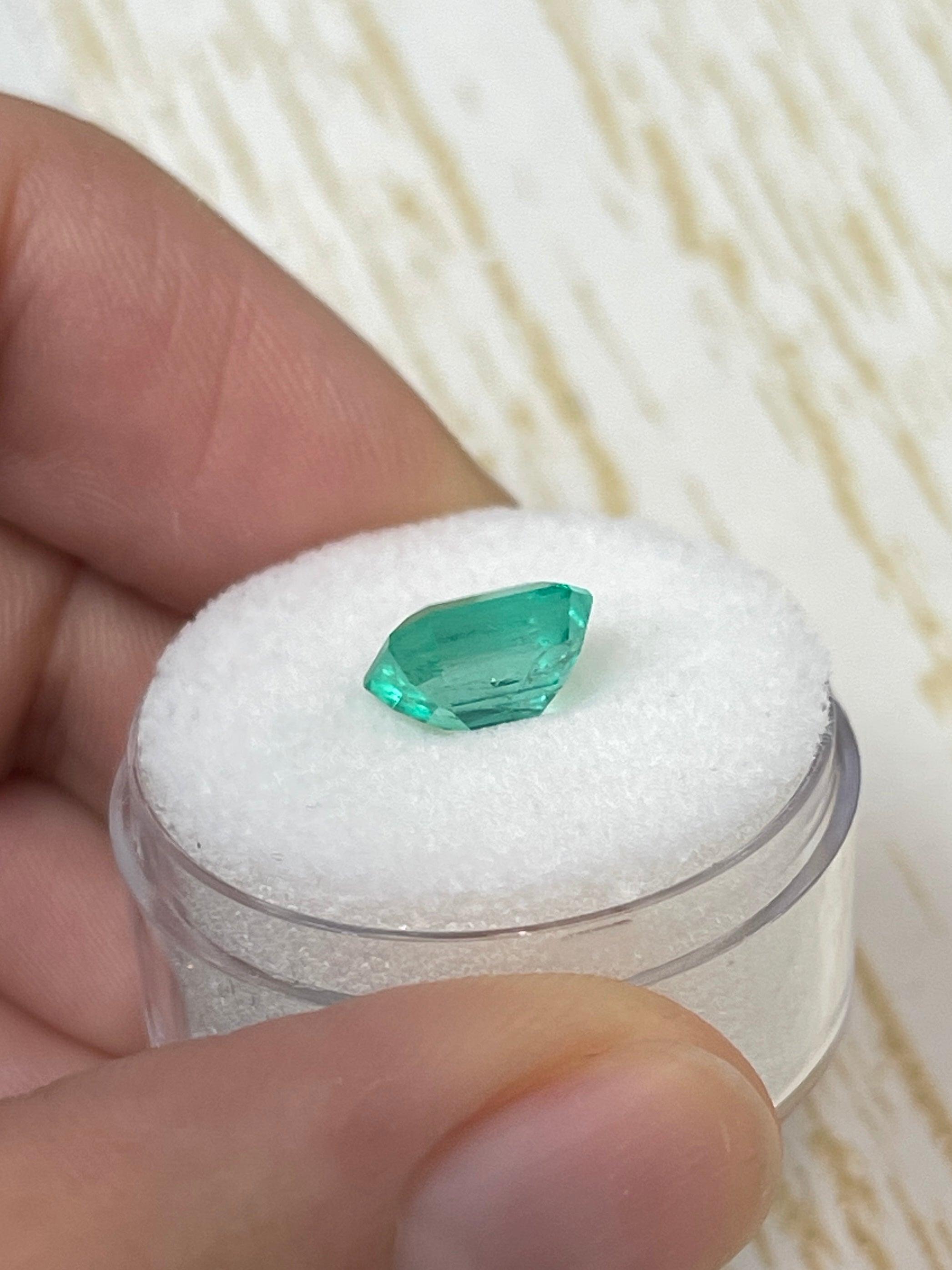 2.17 Carat 8.5x7mm Bluish Green Natural Loose Colombian Emerald Gemstone - Emerald Cut for Jewelry Making, Engagement Rings & Fine Collections
